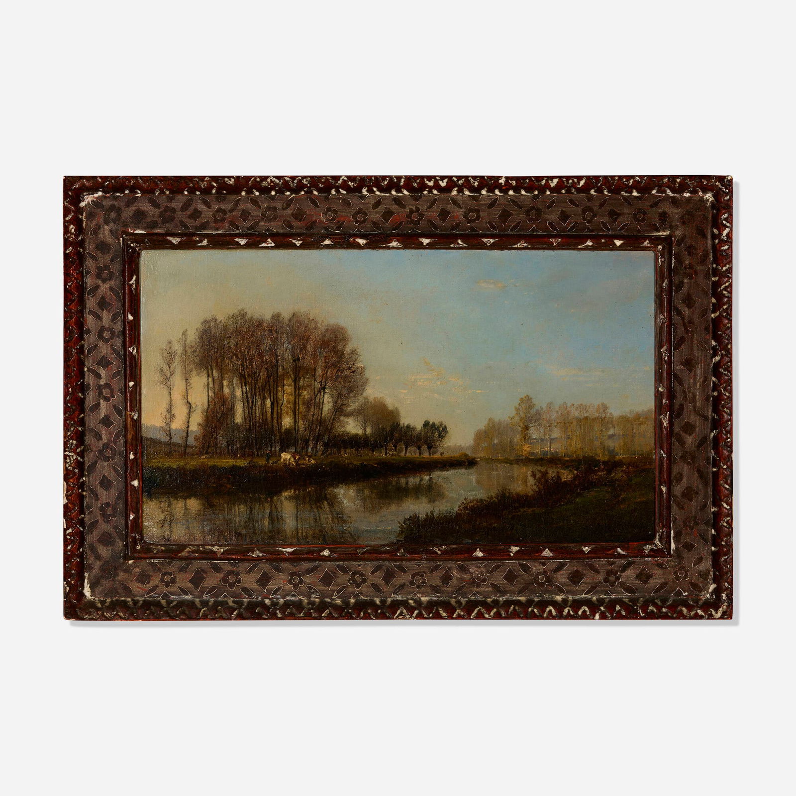 Max Kuehne, Frame with painting by Alexandre Rene Veron: Max Kuehne Frame with painting by Alexandre Rene Veron c. 1940oil on canvas in carved and polychromed frame 19 h x 28 w in (48 x 71 cm) Signed to frame verso 'Max Kuehne'. Signed to lower righ