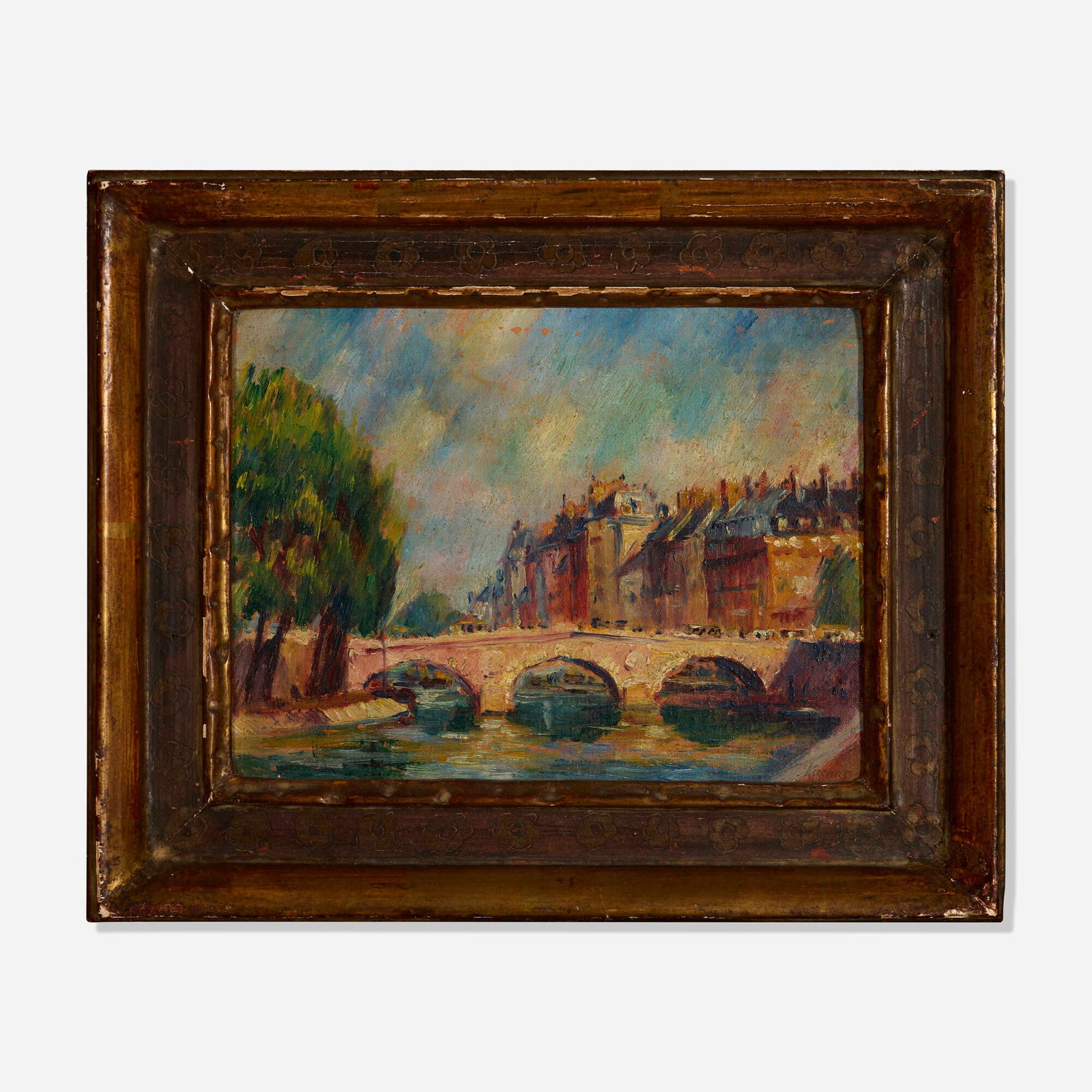 Max Kuehne, Pont Marie - Paris: Max Kuehne Pont Marie - Paris 1922oil on canvas board in artist-made frame 9 h x 11 w in (23 x 28 cm) Signed to lower right 'Kuehne'. Signed, titled and dated to verso 'Pont Marie - Paris Max