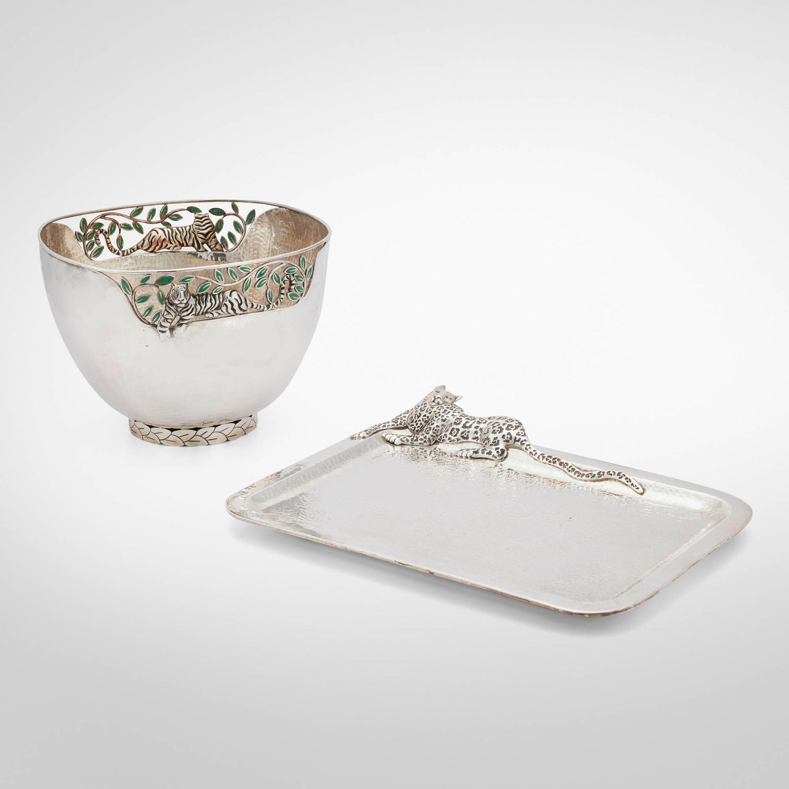 Large Silver Plated Serving Bowl With Malachite Inlay By