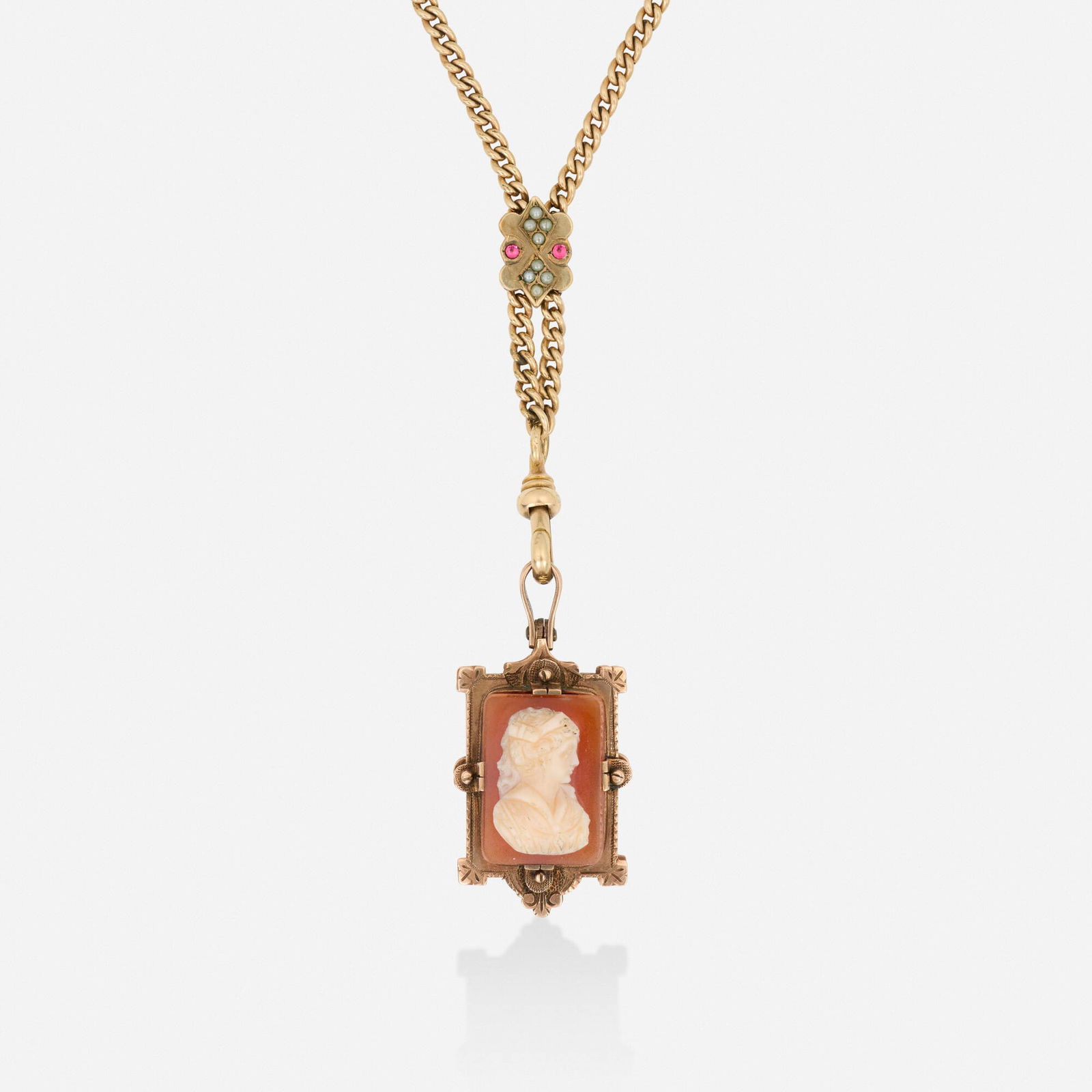 Antique, Gold slide necklace with gem-set locket (1 of 4)