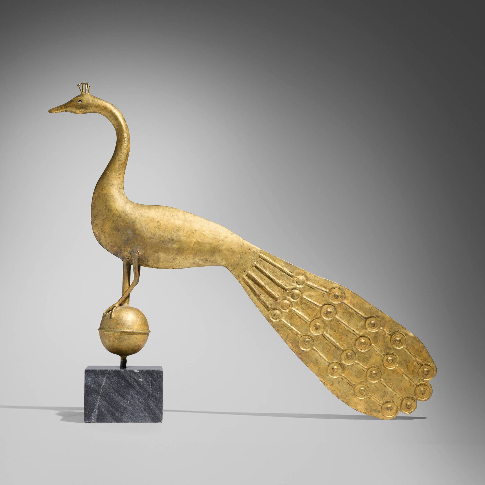 American, Boston School, Peacock weathervane: American, Boston School Peacock weathervane c. 1850gilt copper overall: 27 h x 33 w x 6 d in (69 x 84 x 15 cm) Provenance: Collection of Florence Knoll Bassett | Private Colle