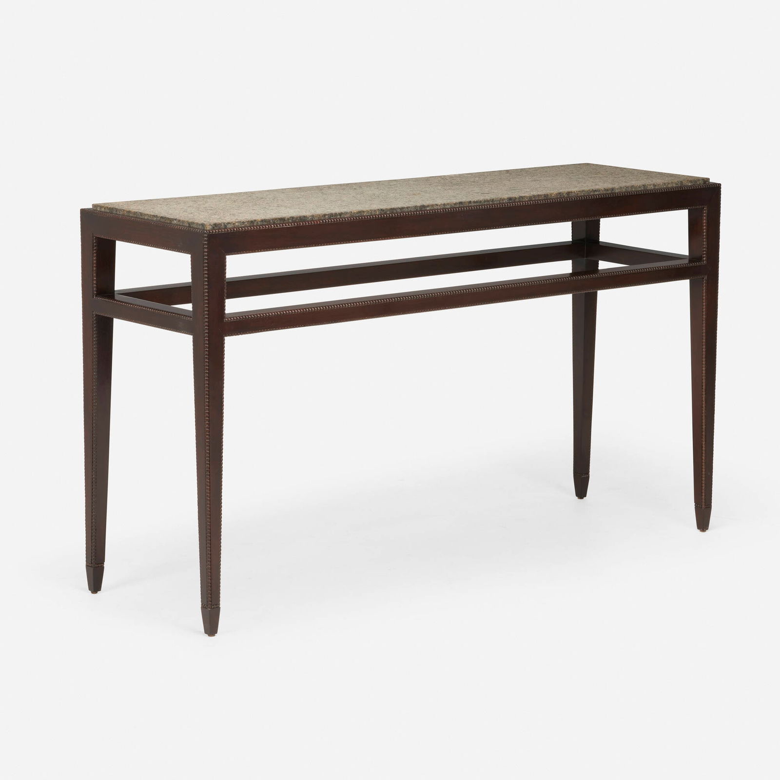 Therien Studio Workshops, Console table: Therien Studio Workshops Console table USA, c. 1985mahogany, granite 34.25 h x 60 w x 18 d in (87 x 152 x 46 cm) Incised number to underside of stretchers '18224'. This wor