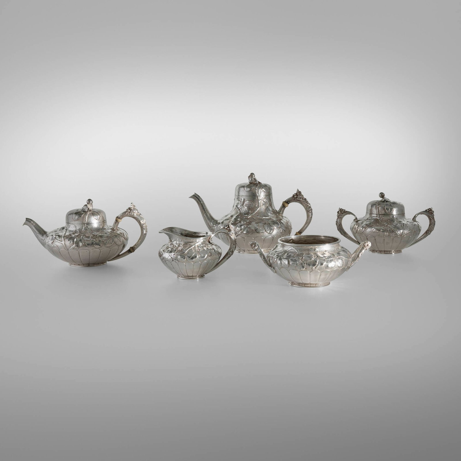 Gorham Manufacturing Company, Aesthetic Movement tea and coffee service with crab apple branches (1 of 4)
