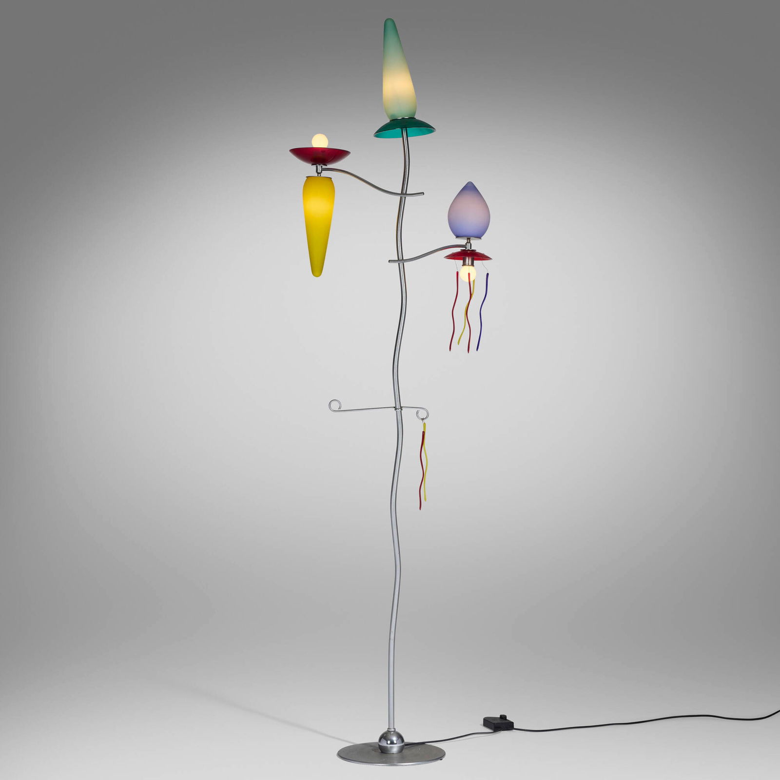 Andrea Anastasio, Giocasta Terra floor lamp: Andrea Anastasio Giocasta Terra floor lamp ArtemideItaly, c. 1990sandblasted and chrome-plated steel, colored glass 88 h x 23.5 w x 16 d in (224 x 60 x 41 cm) Literature: