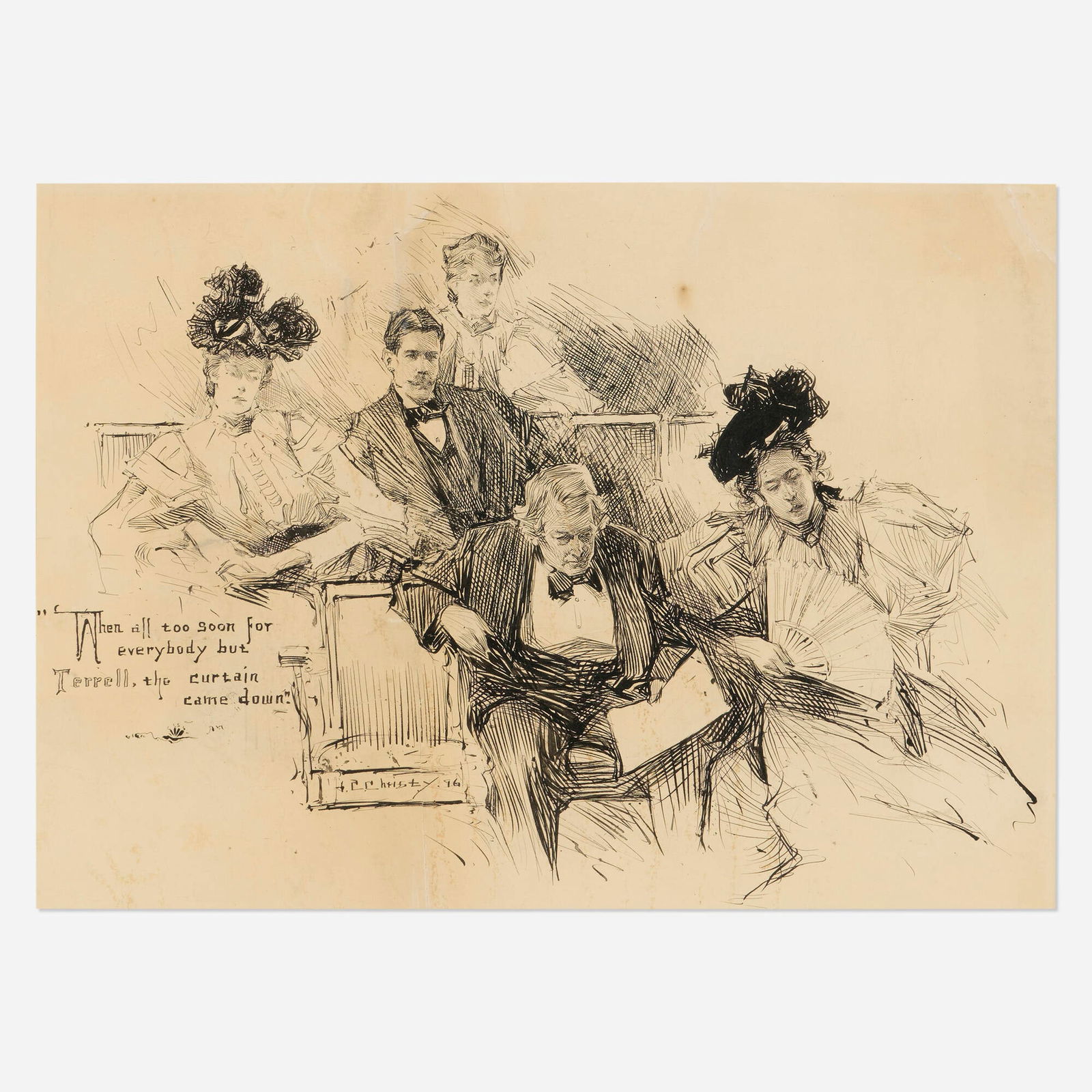 Howard Chandler Christy, When All Too Soon...: Howard Chandler Christy When All Too Soon... 1896ink on paper sight: 15.25 h x 21.25 w in (39 x 54 cm) Signed, titled and dated to lower edge 'When all too soon for everybody but Terrell, the