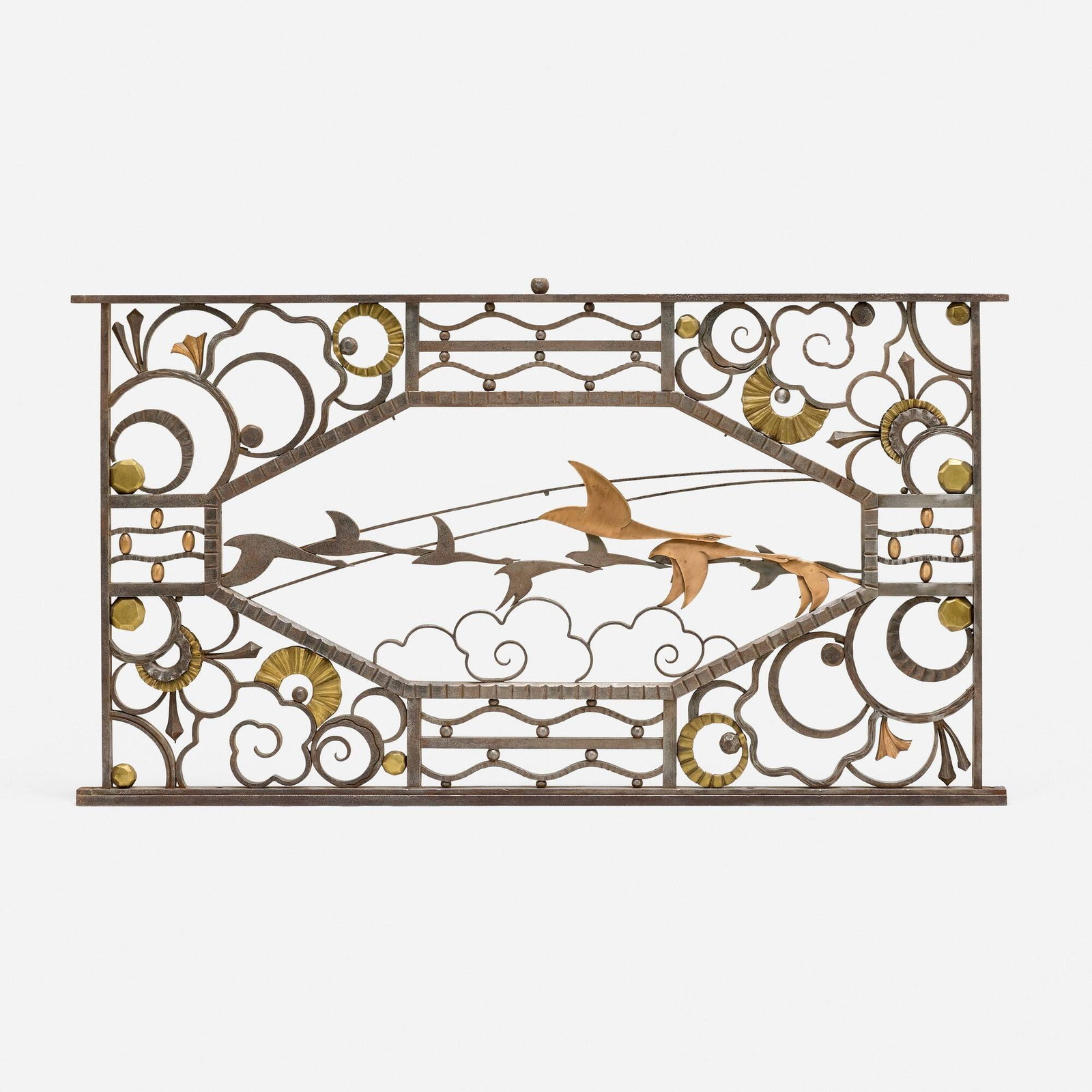 In the manner of Paul Feher or Edgar Brandt, Transom window grate with a skein of geese (1 of 3)