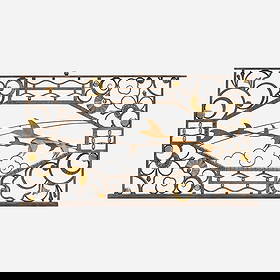 In the manner of Paul Feher or Edgar Brandt, Transom window grate with a skein of geese: In the manner of Paul Feher or Edgar Brandt Transom window grate with a skein of geese early 20th centuryenameled and patinated iron, brass 24.25 h x 42.75 w x 1.25 d in (62 x 109 x 3 cm)