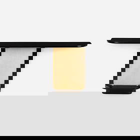 Jacques Adnet, Console table: Jacques Adnet Console table France, c. 1940lacquered wood, vellum, brass, reverse-painted glass 36 h x 78.5 w x 13.5 d in (91 x 199 x 34 cm) Provenance: Private Collection