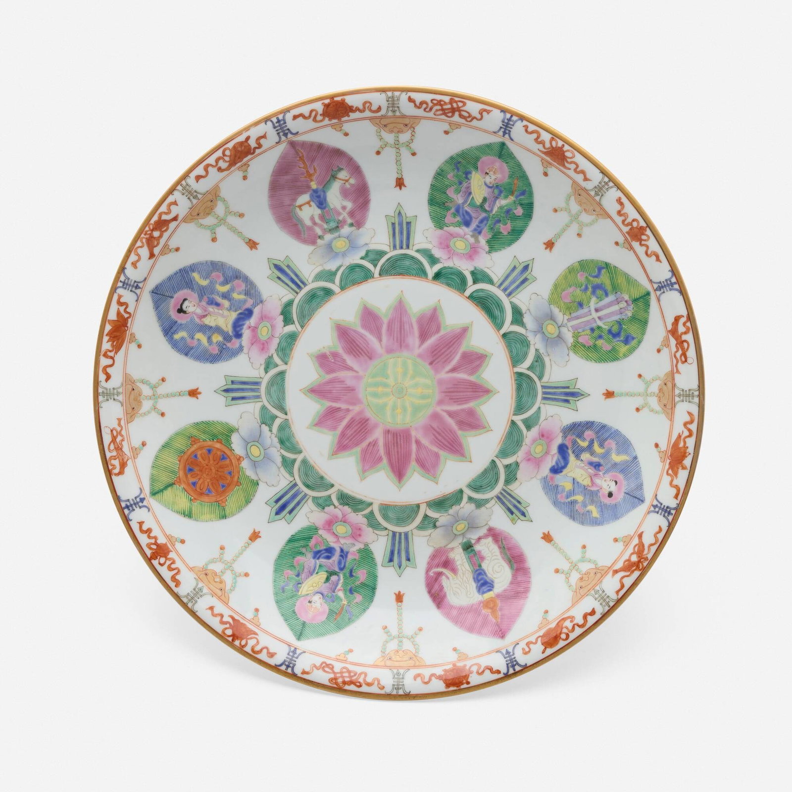Chinese Export, Famille Rose chargers, pair: Chinese Export Famille Rose chargers, pair Qing dynasty (19th century-early 20th century) glazed porcelain 3 h x 15.75 dia in (8 x 40 cm) 2.75 h x 15.75 dia in (7 x 40 cm) Painted marks to u