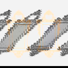 Venetian, Wall mirrors, pair: Venetian Wall mirrors, pair 18th centurycarved and gilt wood, mirrored glass/plate 35 h x 18.5 w x 2 d in (89 x 47 x 5 cm) Provenance: Property from a Nelson Shanks decorated