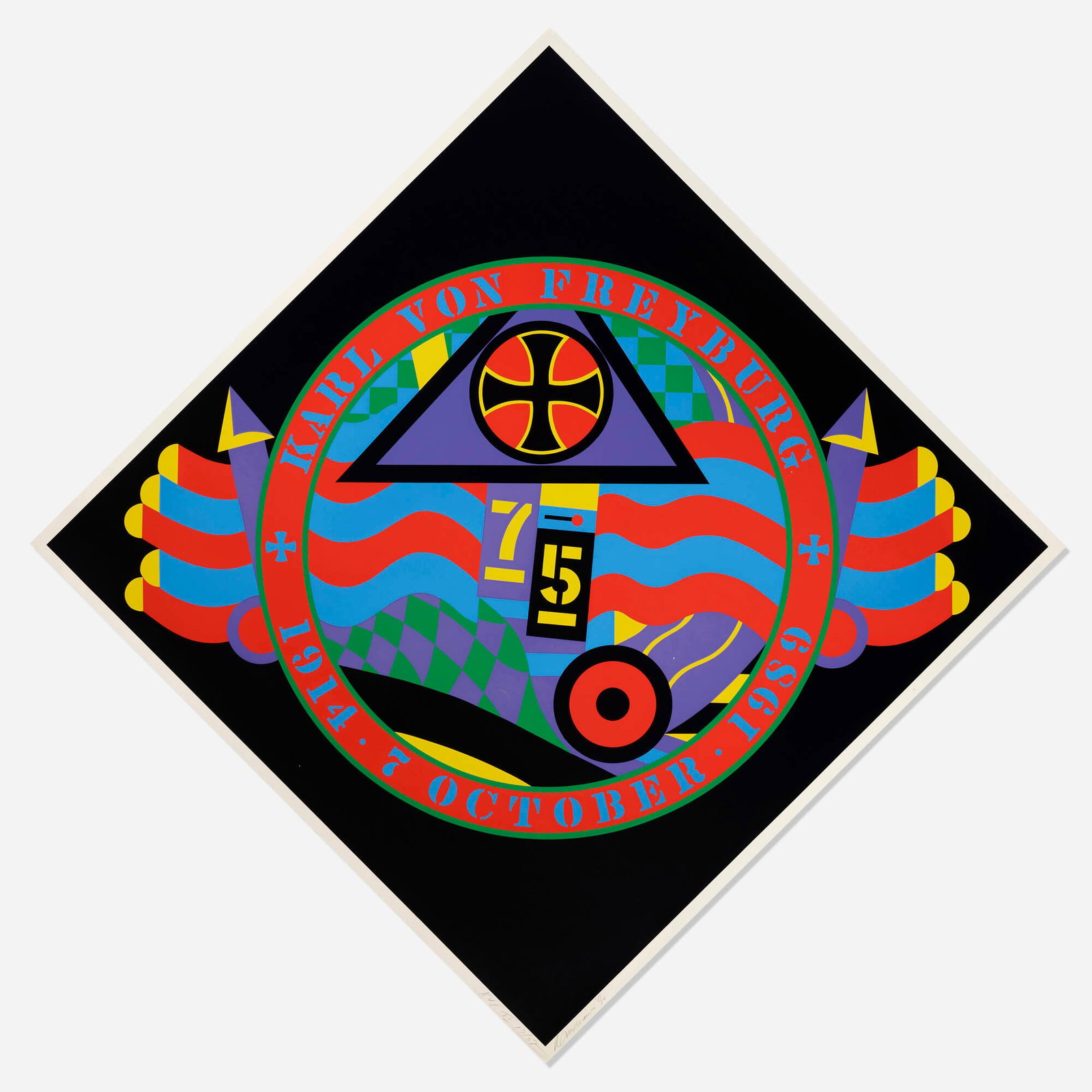 Robert Indiana, KVF VI (from The Hartley Elegies: The Berlin Series): Robert Indiana KVF VI (from The Hartley Elegies: The Berlin Series) 1991screenprint in colors image: 81.5 h x 81.5 w in (207 x 207 cm) sheet: 84.5 h x 84.5 w in (215 x 215 cm) Signed, numbe