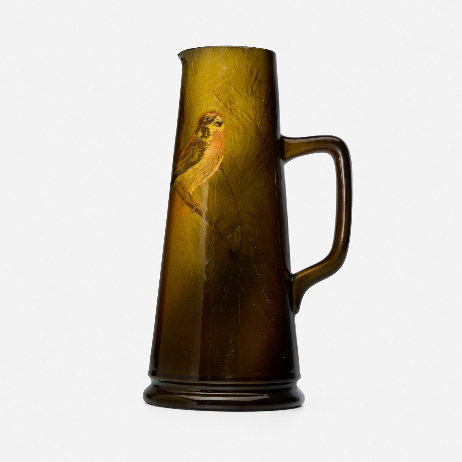 Kataro Shirayamadani for Rookwood Pottery, Standard Glaze tall tankard with house finch (1 of 4)