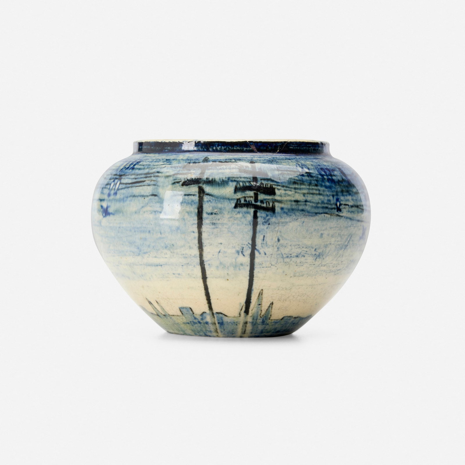 Newcomb College Pottery, Rare and Early scenic cabinet vase with New Orleans skyline (1 of 4)