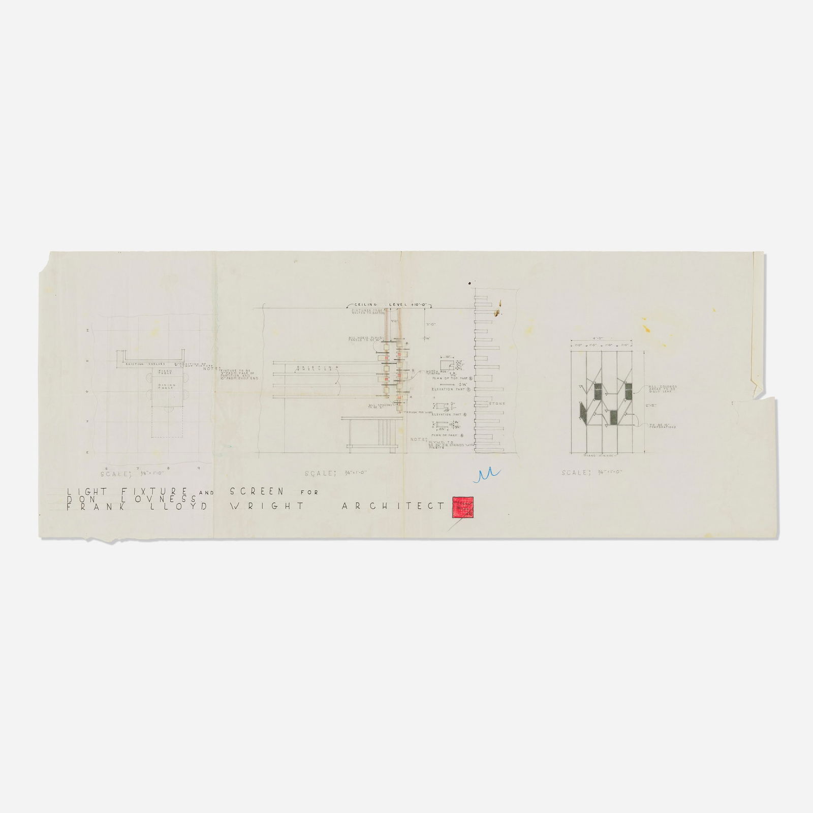 Frank Lloyd Wright, Light Fixture and Screen for Don Lovness (drawing) (1 of 2)