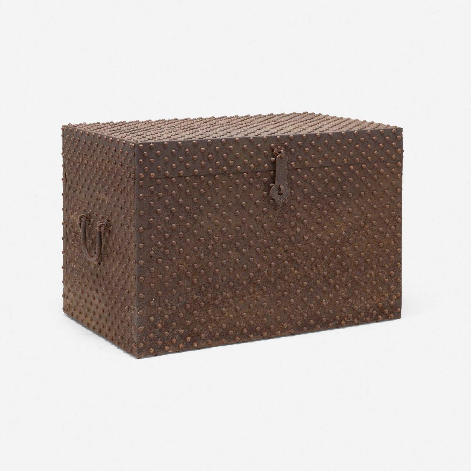 Chinese, Antique temple money chest: Chinese Antique temple money chest iron, wood lining 25.5 h x 37.75 w x 23.5 d in (65 x 96 x 60 cm) Provenance: Douglas Dawson Gallery, Chicago | Private Collection