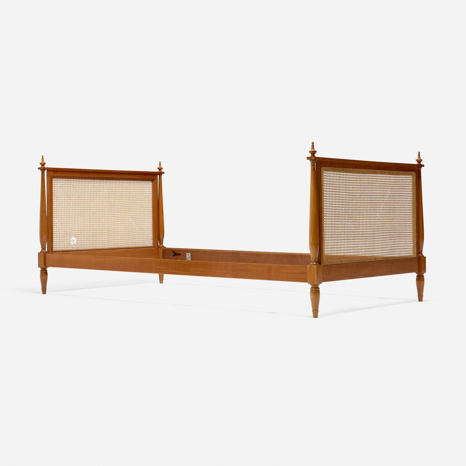 Andre Arbus, attribution, Twin-size bedframe: Andre Arbus, attribution Twin-size bedframe France, c. 1950cane, mahogany 33 h x 43 w x 78.5 d in (84 x 109 x 199 cm) This work will ship from Los Angeles, California.