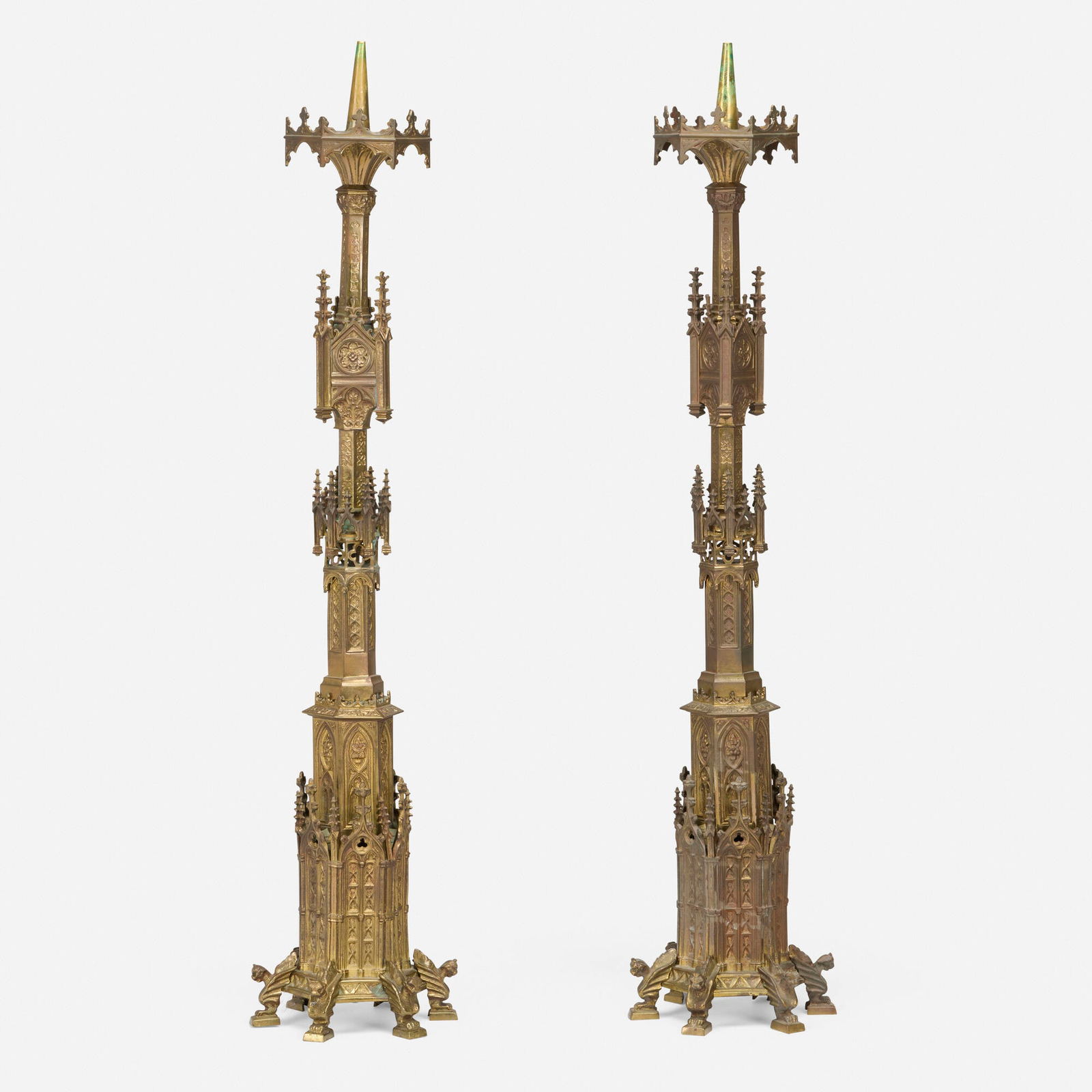 After A.W.N Pugin, Gothic Revival candle stands, pair (1 of 3)