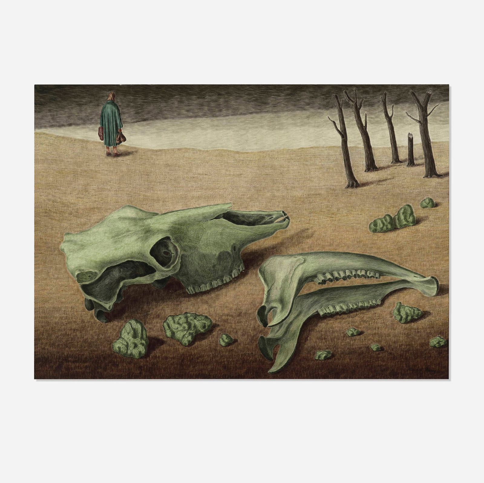 Roman Maraz, Exhausted Land: Roman Maraz Exhausted Land c. 1940 egg tempera on Masonite 24 h x 34 w in (61 x 86 cm) Signed to lower right 'Roman Maraz'. Provenance: Collection of Robert Henry Adams This work will ship from