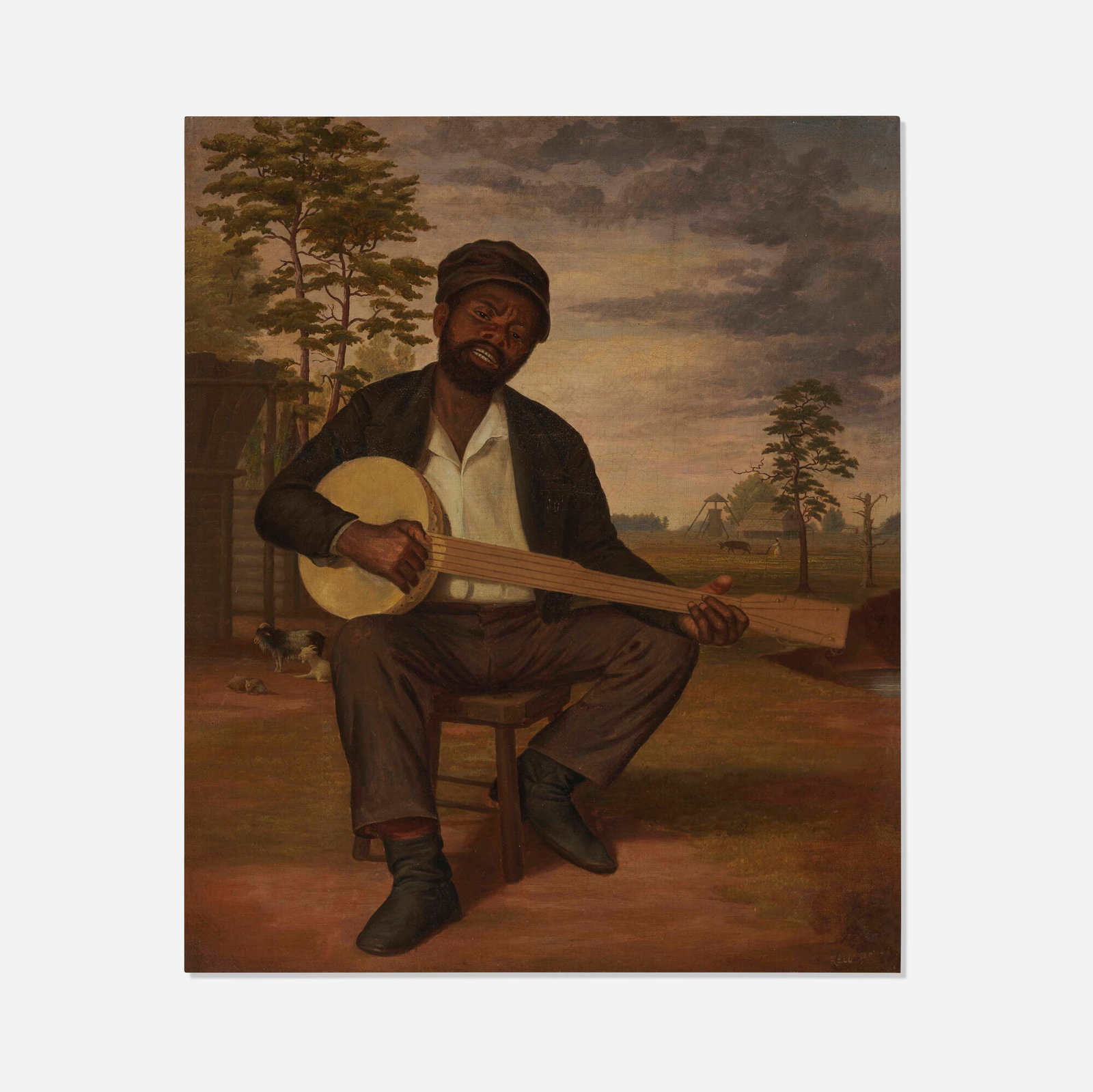 Artist Unknown, Untitled (Banjo Player): Artist Unknown Untitled (Banjo Player) c. 1880 oil on canvas 24 h x 20.125 w in (61 x 51 cm) Provenance: Collection of Robert Henry Adams This work will ship from Chicago, Illinois.
