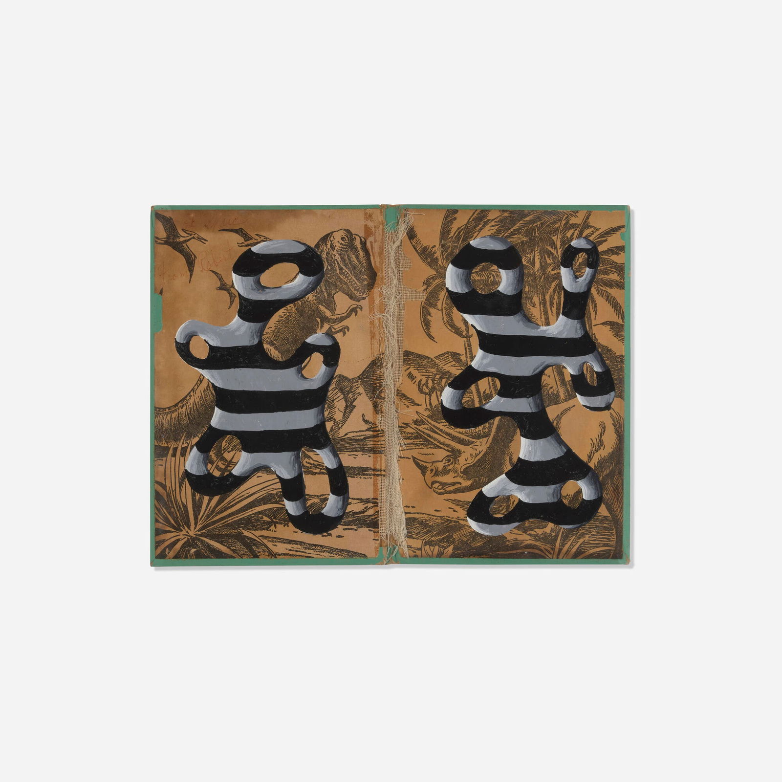 Peter Schuyff, Untitled (All About Dinosaurs): Peter Schuyff Untitled (All About Dinosaurs) 1983acrylic on book cover 8.5 h x 11.375 w in (22 x 29 cm) Inscribed to recto 'To Mark from Robert'. Signed twice, dated twice and inscribed to ver