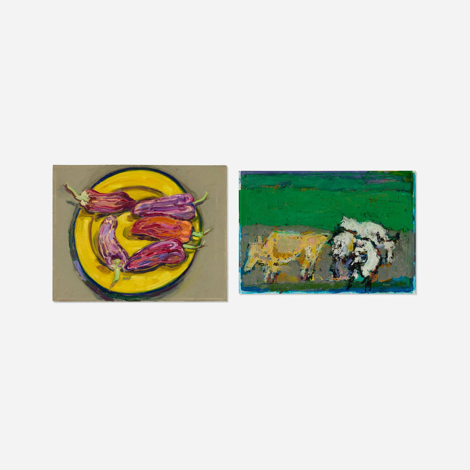 Bernard Chaet, Peppers + Yellow Plate; Cows (two works) (1 of 2)