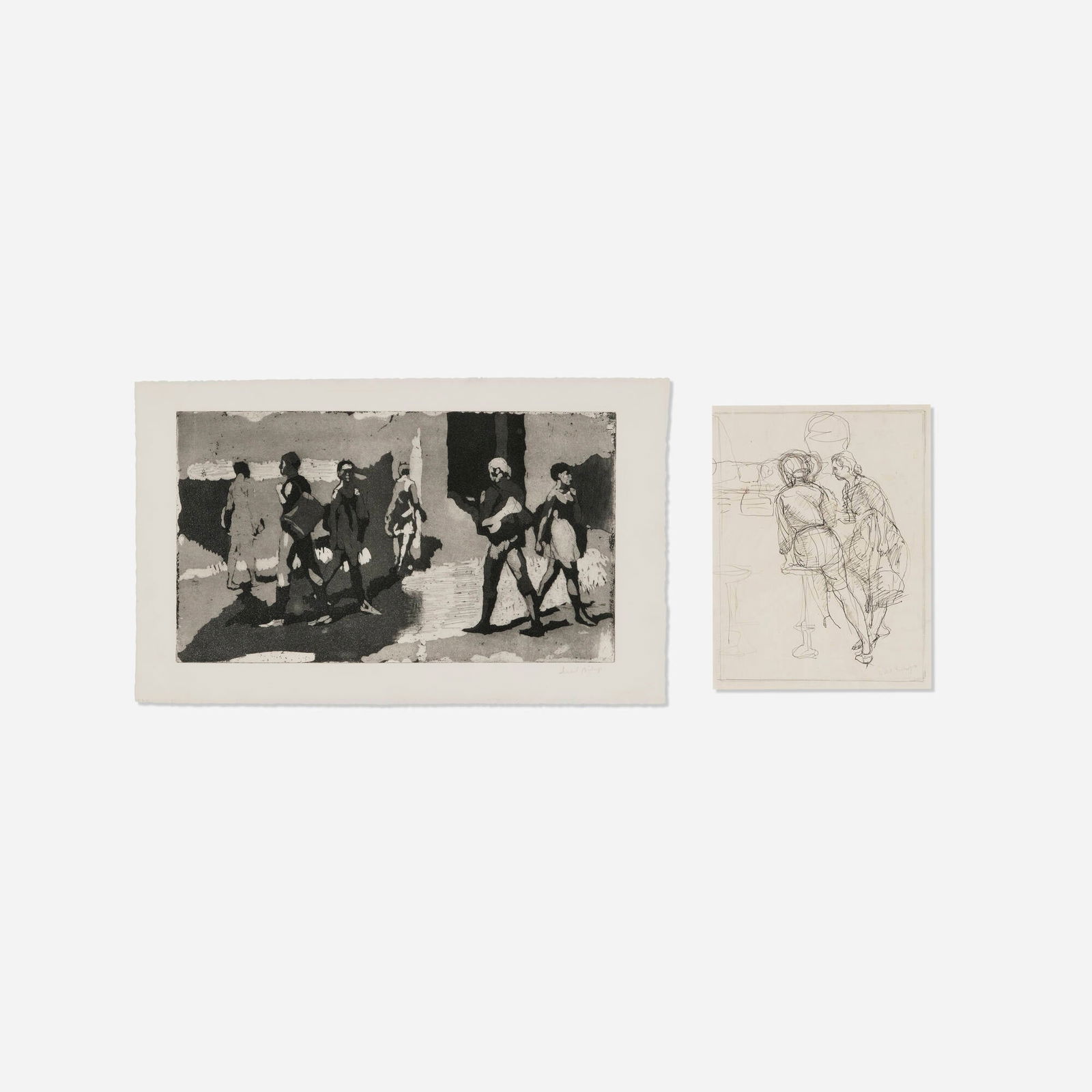 Isabel Bishop, Two Girls at Soda Fountain; Seven Students (two works) (1 of 3)