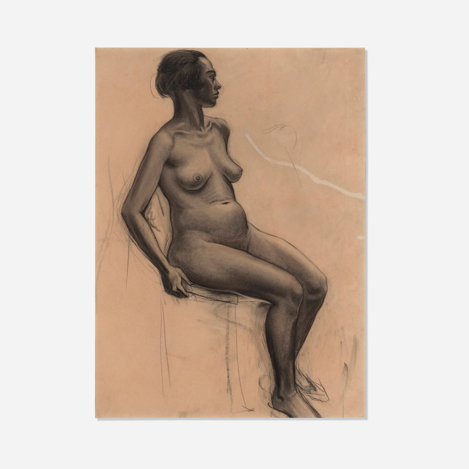 John Steuart Curry, Female Nude Seated: John Steuart Curry Female Nude Seated charcoal on paper 24.25 h x 17.75 w in (62 x 45 cm) Provenance: Fine Art Limited, Chesterfield, MO | Private Collection This work will ship from Chicago,
