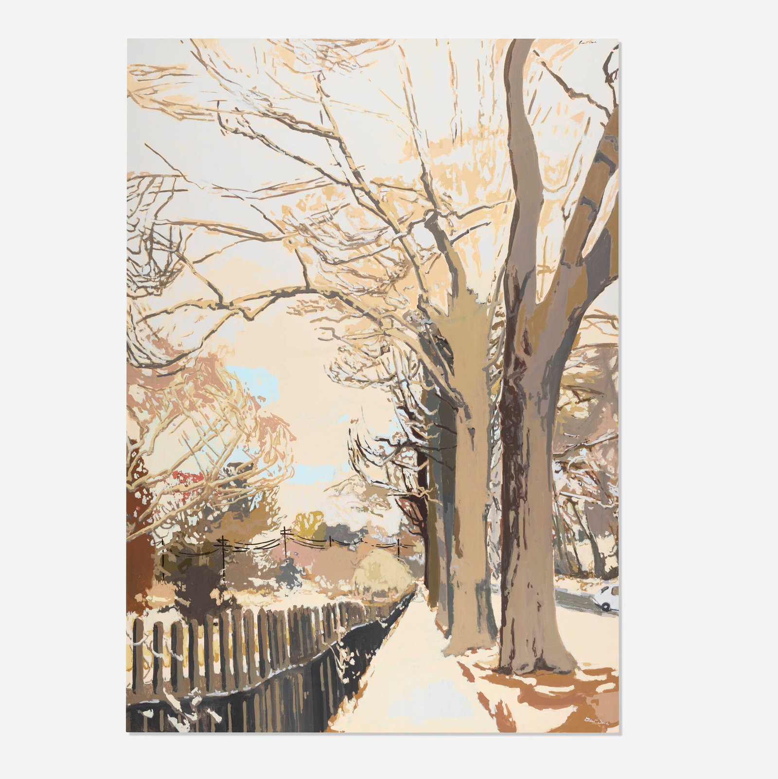 Robert Dash, The Last Snow of Spring: Robert Dash The Last Snow of Spring 1980 acrylic on canvas 70 h x 50 w in (178 x 127 cm) Signed to lower right and upper right corners 'Robert Dash'. Signed, titled and dated to verso 'Robert Dash