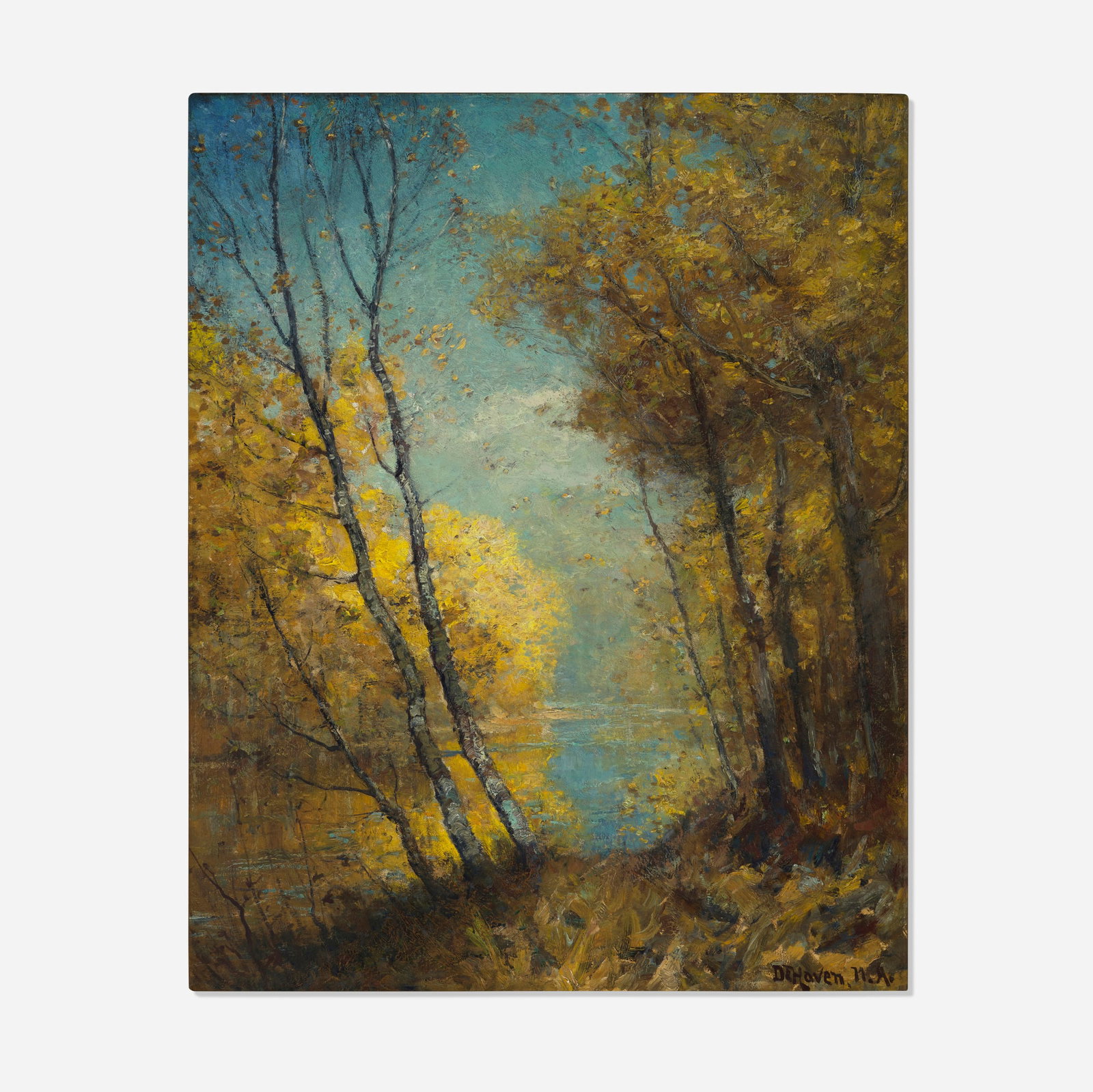 Franklin De Haven, Landscape: Franklin De Haven Landscape oil on canvas 30.25 h x 24 w in (77 x 61 cm) Signed to lower right 'De Haven, N.A.'. Work is housed in a period carved wood frame in the style of Newcomb-Macklin. 