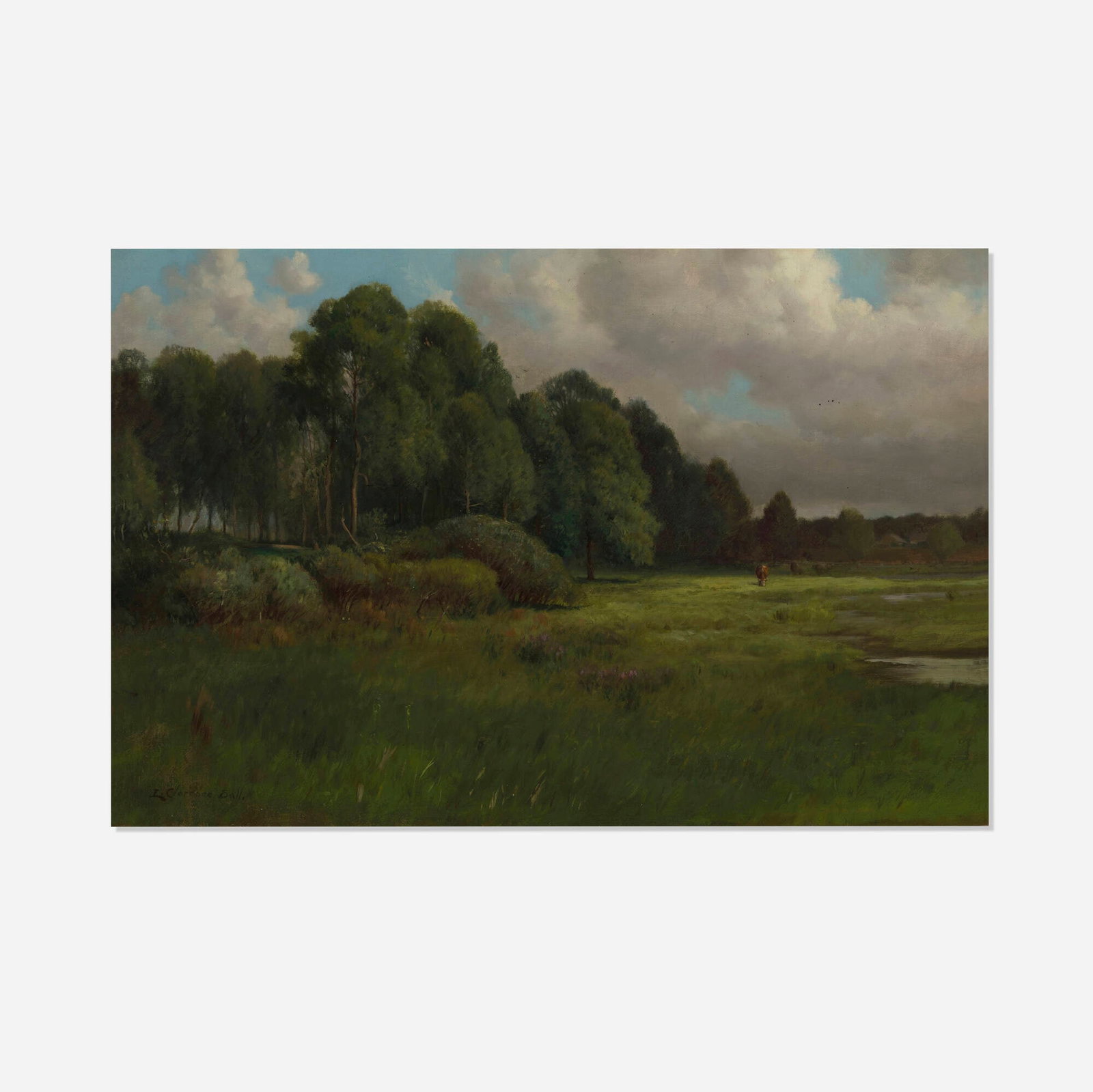 L. Clarence Ball, Wooded Indiana Meadow with Lone Cow and Pond (1 of 4)