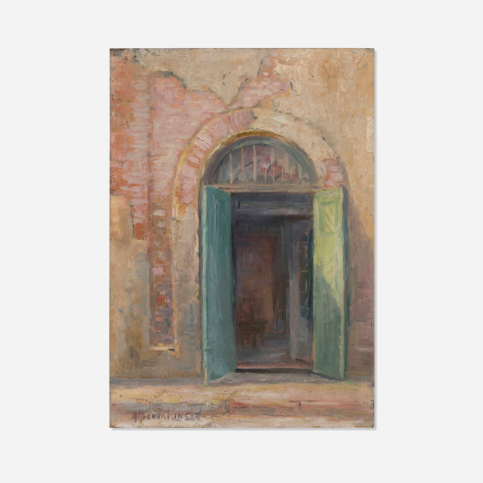 Alberta Kinsey, Green Door, New Orleans: Alberta Kinsey Green Door, New Orleans oil on board 13.375 h x 9.5 w in (34 x 24 cm) Signed to lower left 'Alberta Kinsey'. This work will ship from Chicago, Illinois.