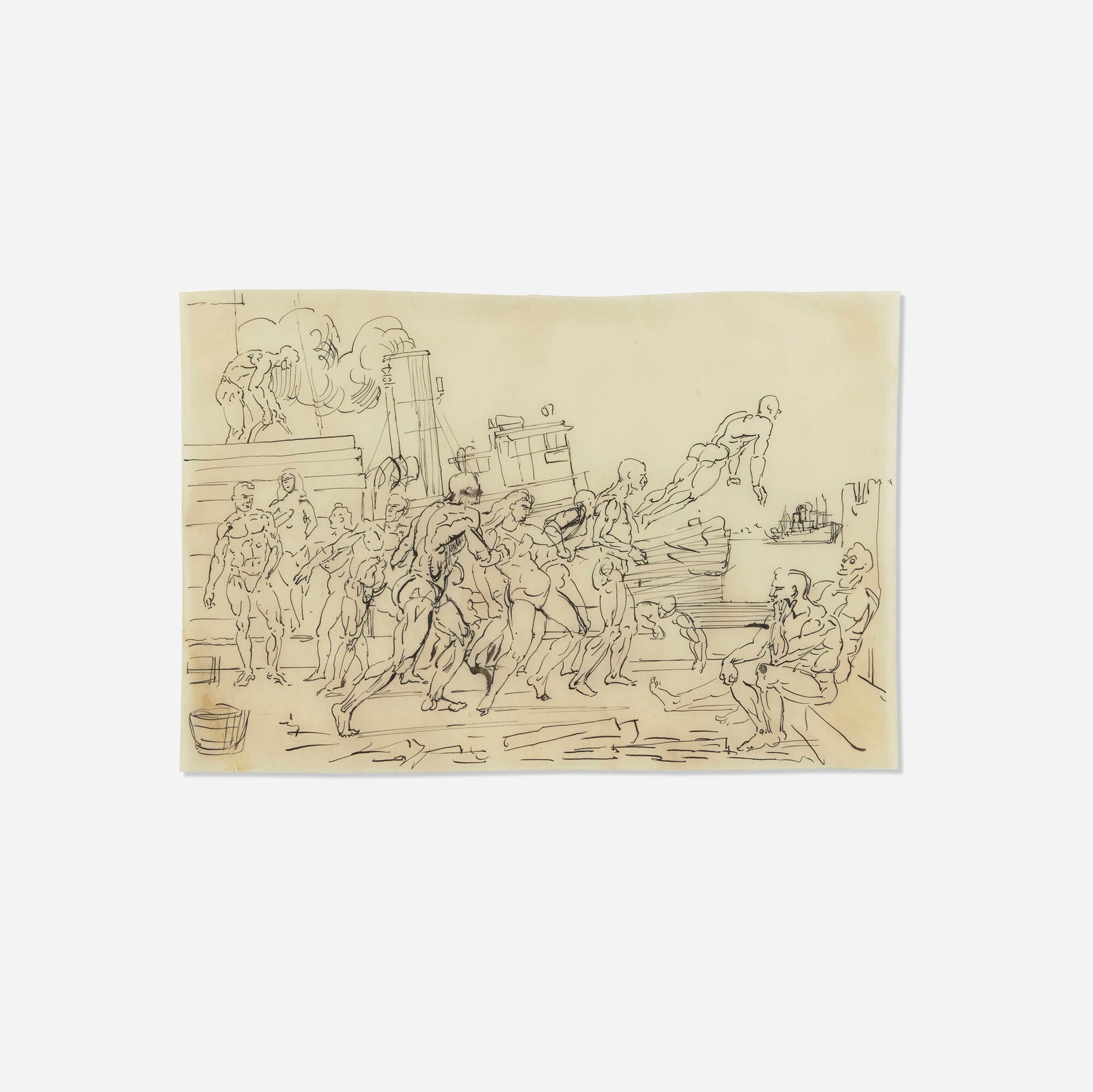 Reginald Marsh, Bathers in the Hudson: Reginald Marsh Bathers in the Hudson 1941ink on paper 8 h x 11.875 w in (20 x 30 cm) Provenance: Private Collection This work will ship from Chicago, Illin