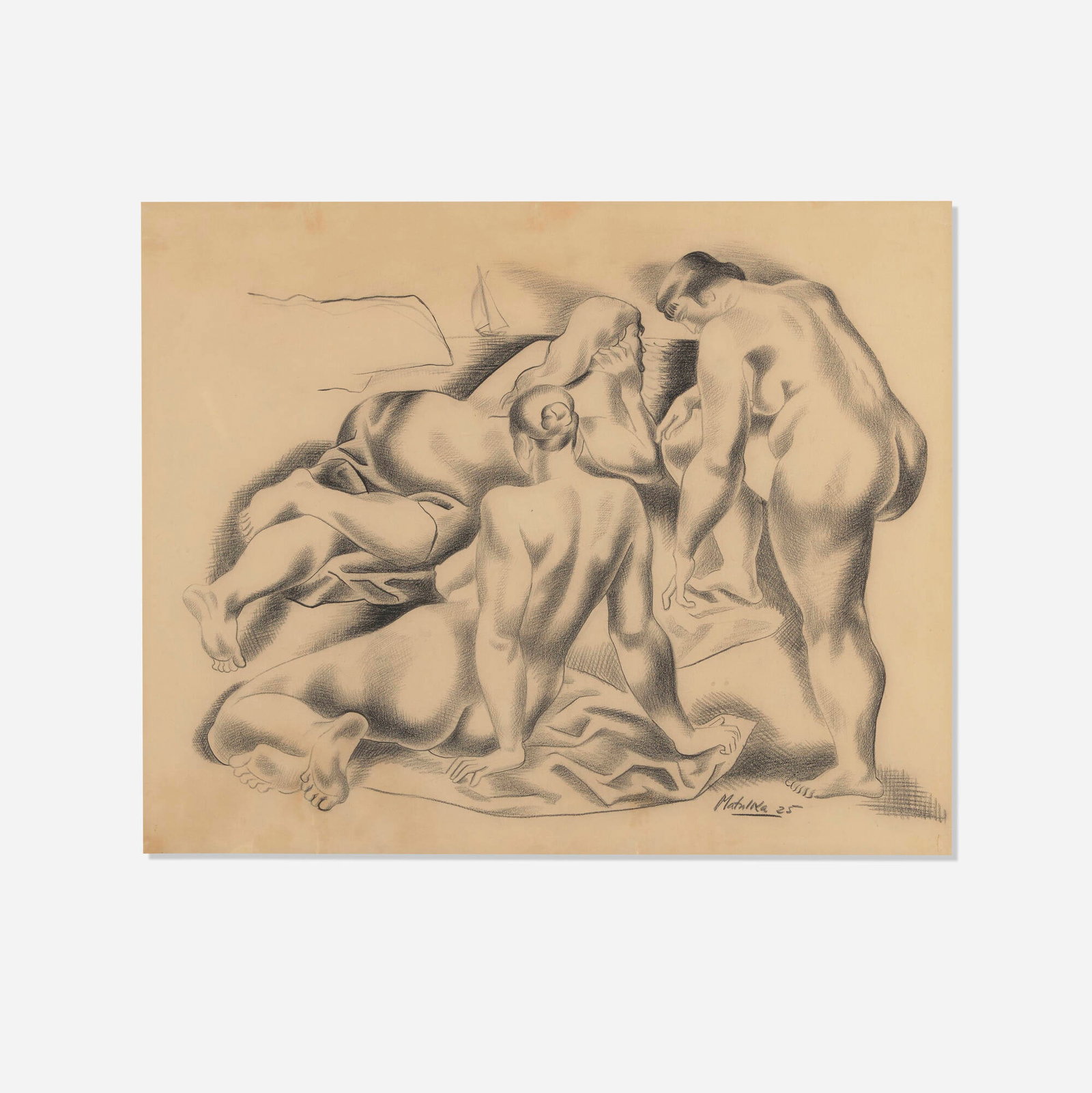 Jan Matulka, Untitled (Bathers): Jan Matulka Untitled (Bathers) 1925graphite on paper sight: 17.125 h x 21.25 w in (43 x 54 cm) Signed and dated to lower right 'Matulka 25'. This work will ship from Chicag