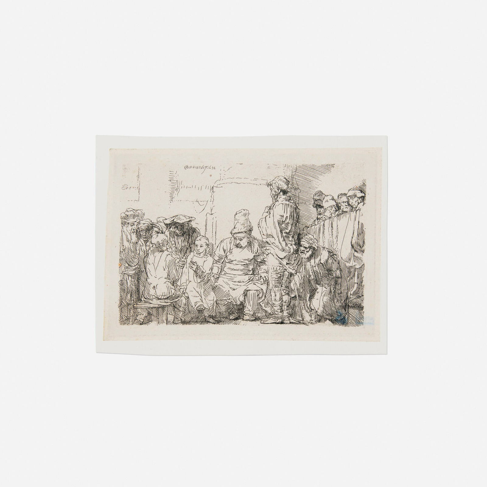 Rembrandt Harmensz. van Rijn, Christ Seated Disputing with the Doctors: Rembrandt Harmensz. van Rijn Christ Seated Disputing with the Doctors 1654 etching on wove paper image: 3.875 h x 5.625 w in (10 x 14 cm) sheet: 4.375 h x 6.375 w in (11 x 16 cm) Collector's