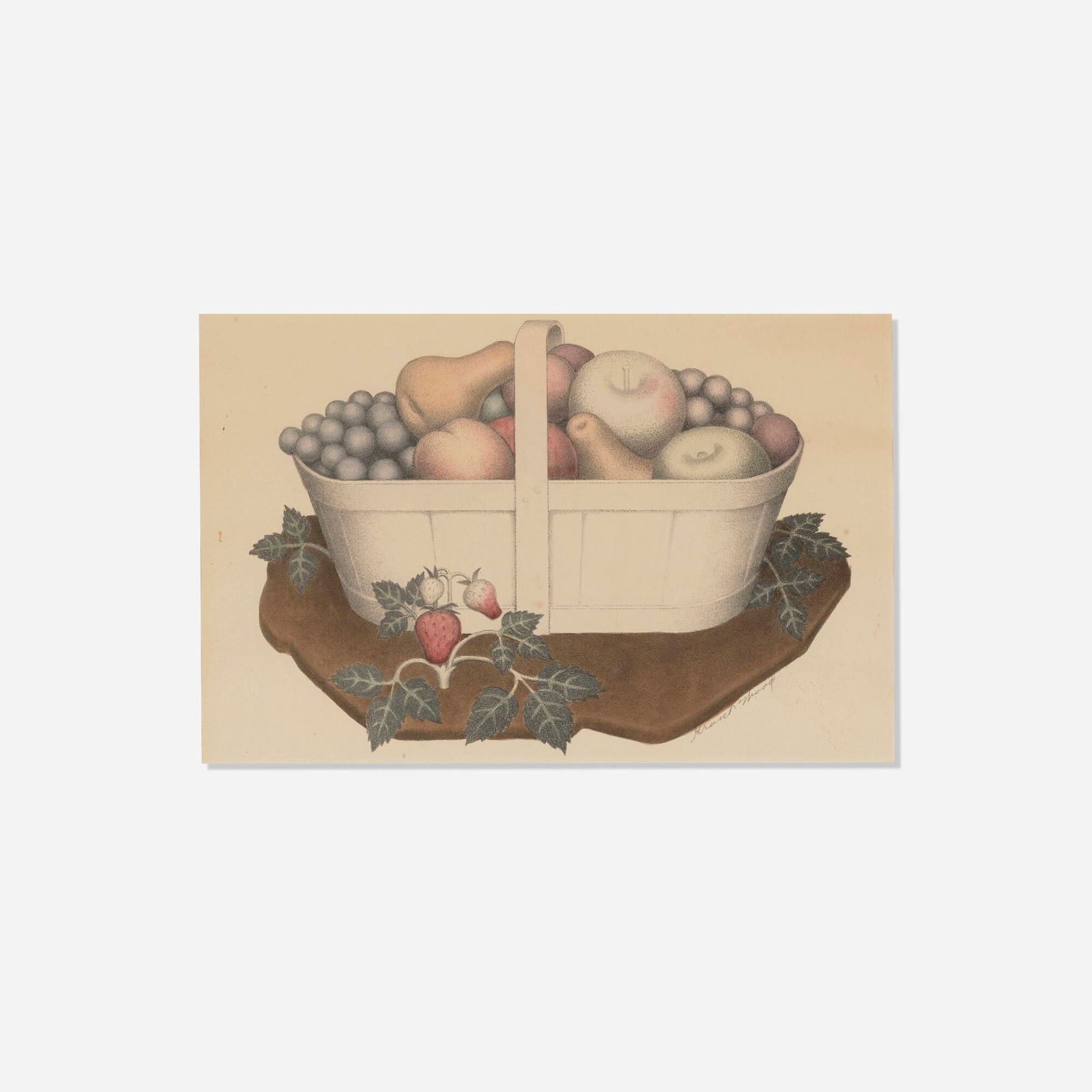 Grant Wood, Fruits: Grant Wood Fruits 1939 lithograph with hand-coloring sight: 7.375 h x 11.375 w in (19 x 29 cm) Signed to lower right 'Grant Wood'. This work is hand-colored by Nan Wood Graham and is from the
