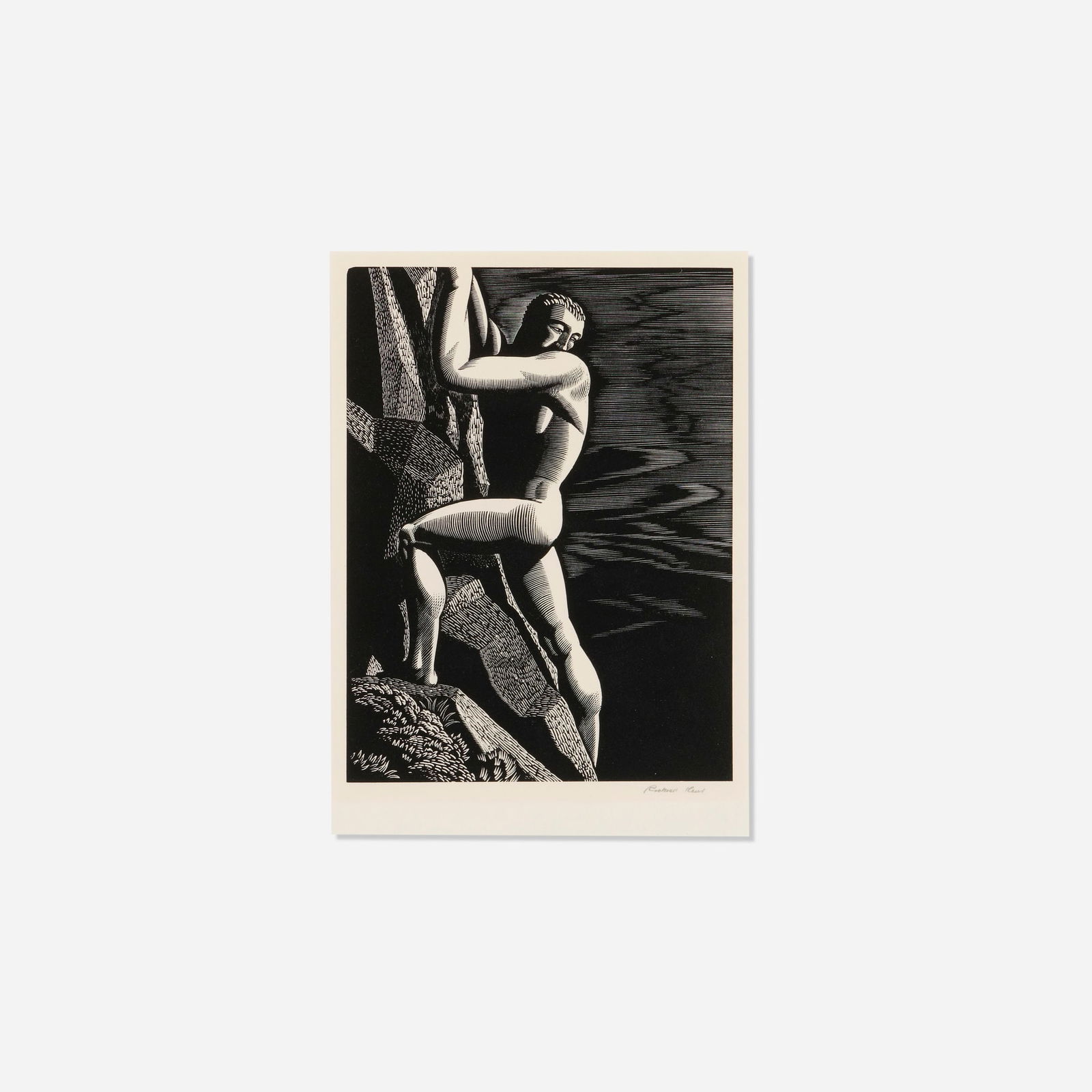 Rockwell Kent, Mountain Climber: Rockwell Kent Mountain Climber 1933 wood engraving image: 7.75 h x 5.75 w in (20 x 15 cm) sight: 8.875 h x 6.25 w in (23 x 16 cm) Signed to lower right 'Rockwell Kent'. This work is from the