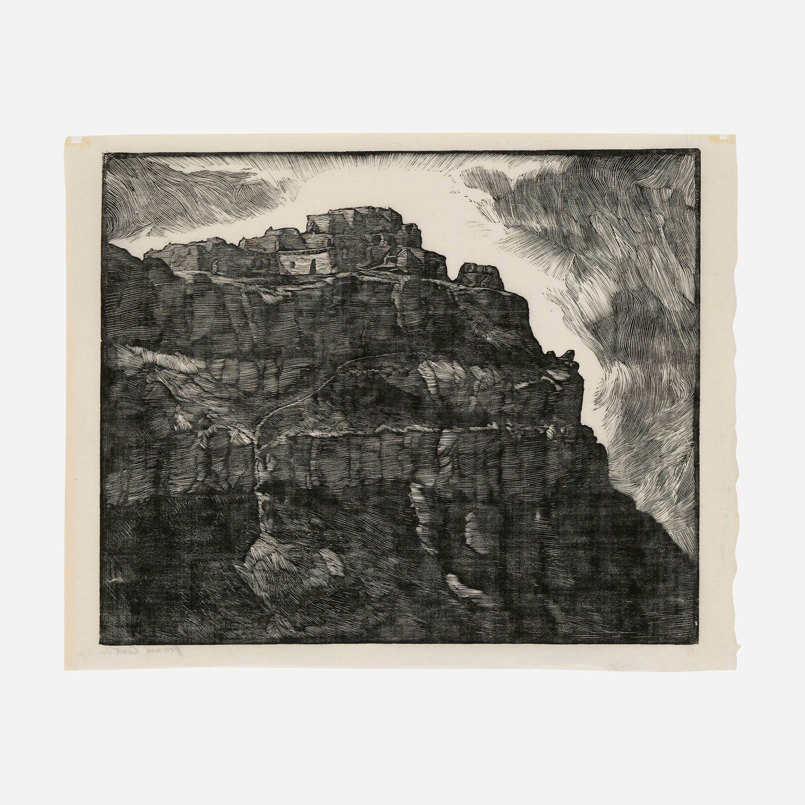 Howard Norton Cook, Walpi (Arizona): Howard Norton Cook Walpi (Arizona) 1927 woodcut image: 10 h x 12 w in (25 x 30 cm) sheet: 11 h x 13.5 w in (28 x 34 cm) Signed to lower margin 'Howard Cook imp'. This work is from the realized