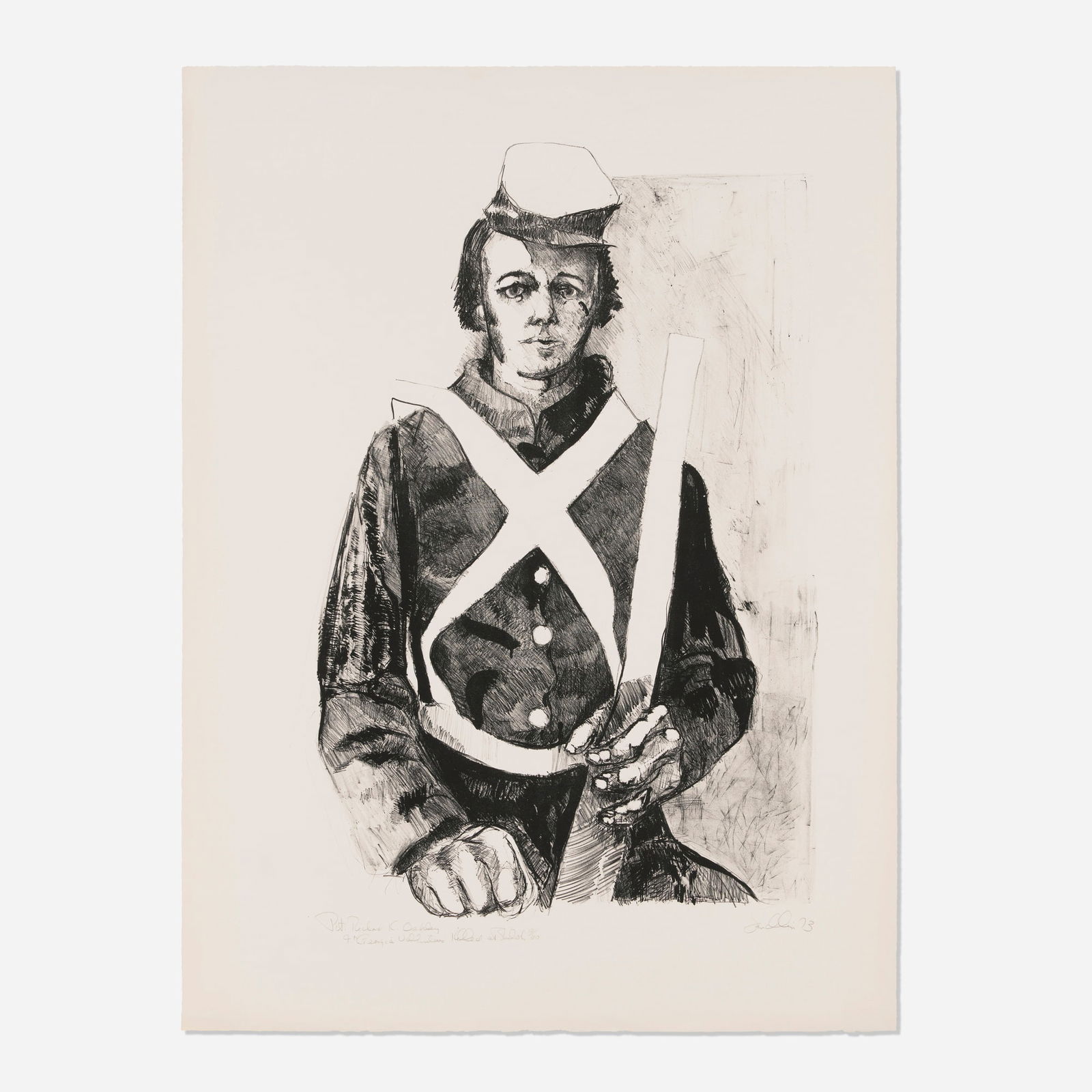 John Sandlin, Private Richard K. Oakley 9th Georgia Battalion Killed at Shiloh: John Sandlin Private Richard K. Oakley 9th Georgia Battalion Killed at Shiloh 1973 lithograph on Arches 40 h x 29.625 w in (102 x 75 cm) Signed, titled, dated, numbered and inscribed to lower edge