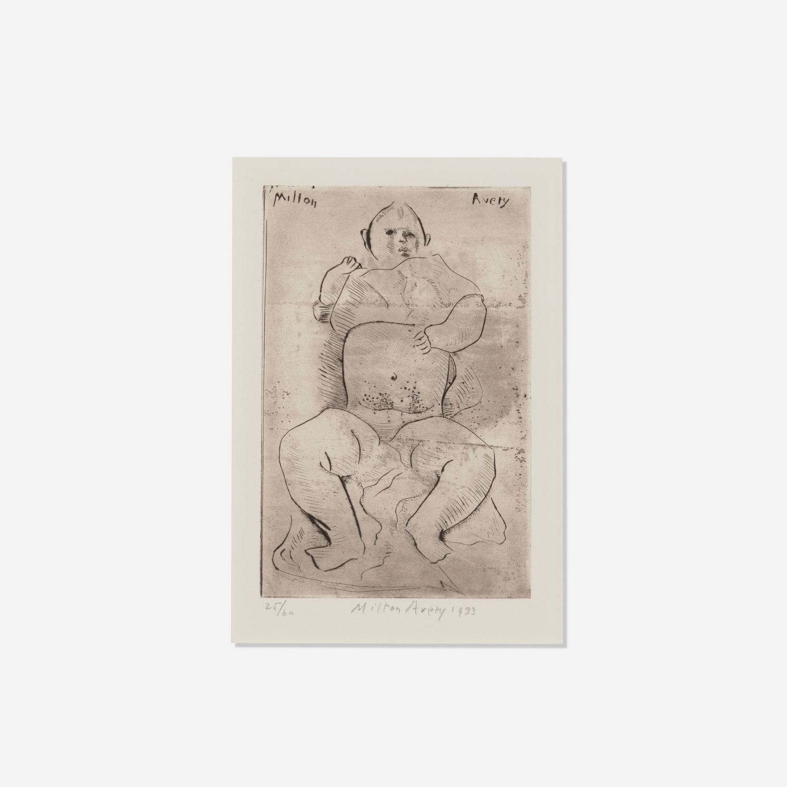 Milton Avery, Baby Avery: Milton Avery Baby Avery 1933 etching image: 8.875 h x 5.875 w in (23 x 15 cm) sight: 10.5 h x 7.125 w in (27 x 18 cm) Signed, titled and numbered to lower margin '25/60 Milton Avery 1933'. This