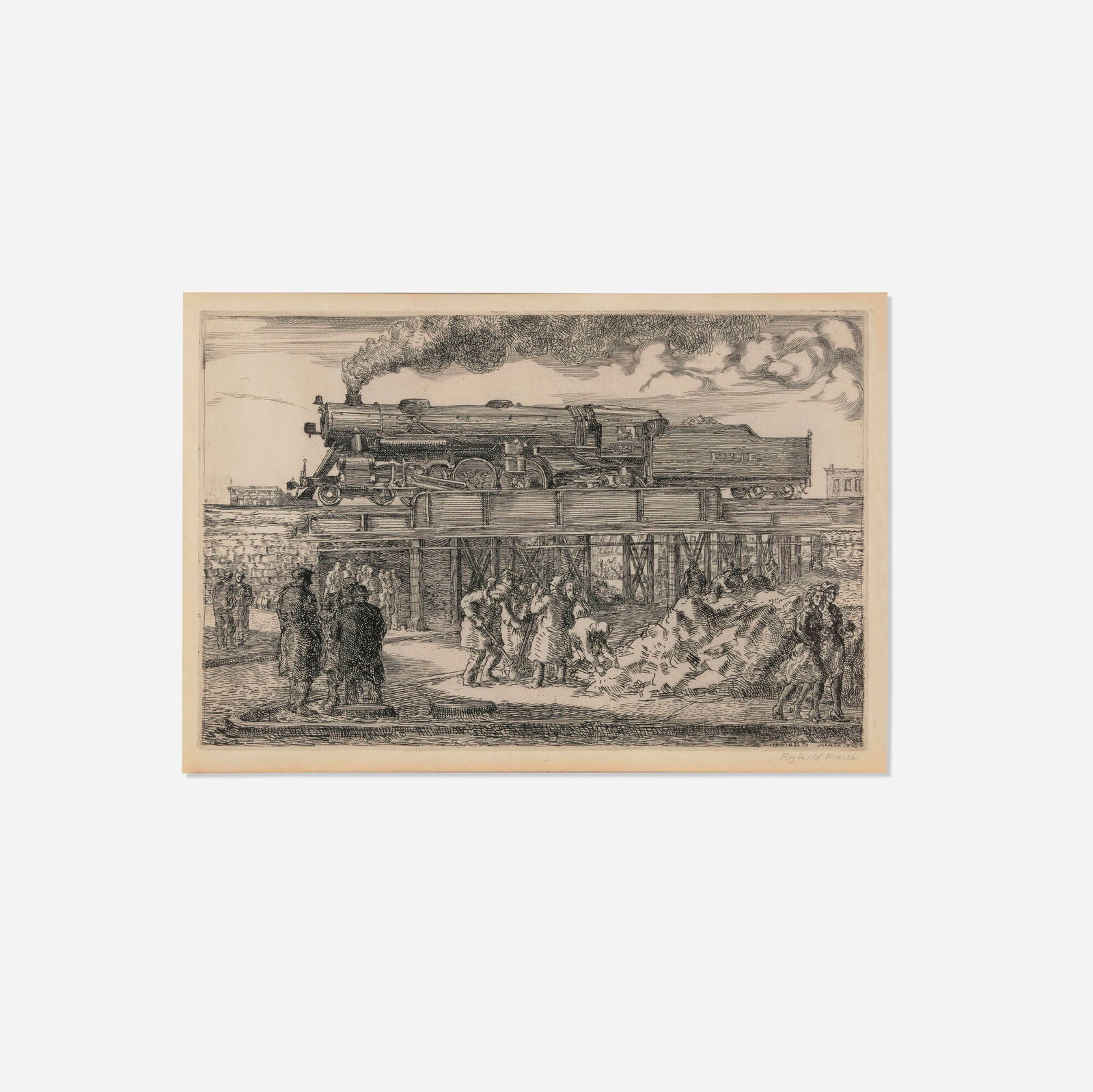 Reginald Marsh, Jersey City Landscape: Reginald Marsh Jersey City Landscape 1939 etching image: 7.75 h x 11.75 w in (20 x 30 cm) sight: 8.5 h x 12.5 w in (22 x 32 cm) Signed to lower edge 'Reginald Marsh'. This work is from the edition