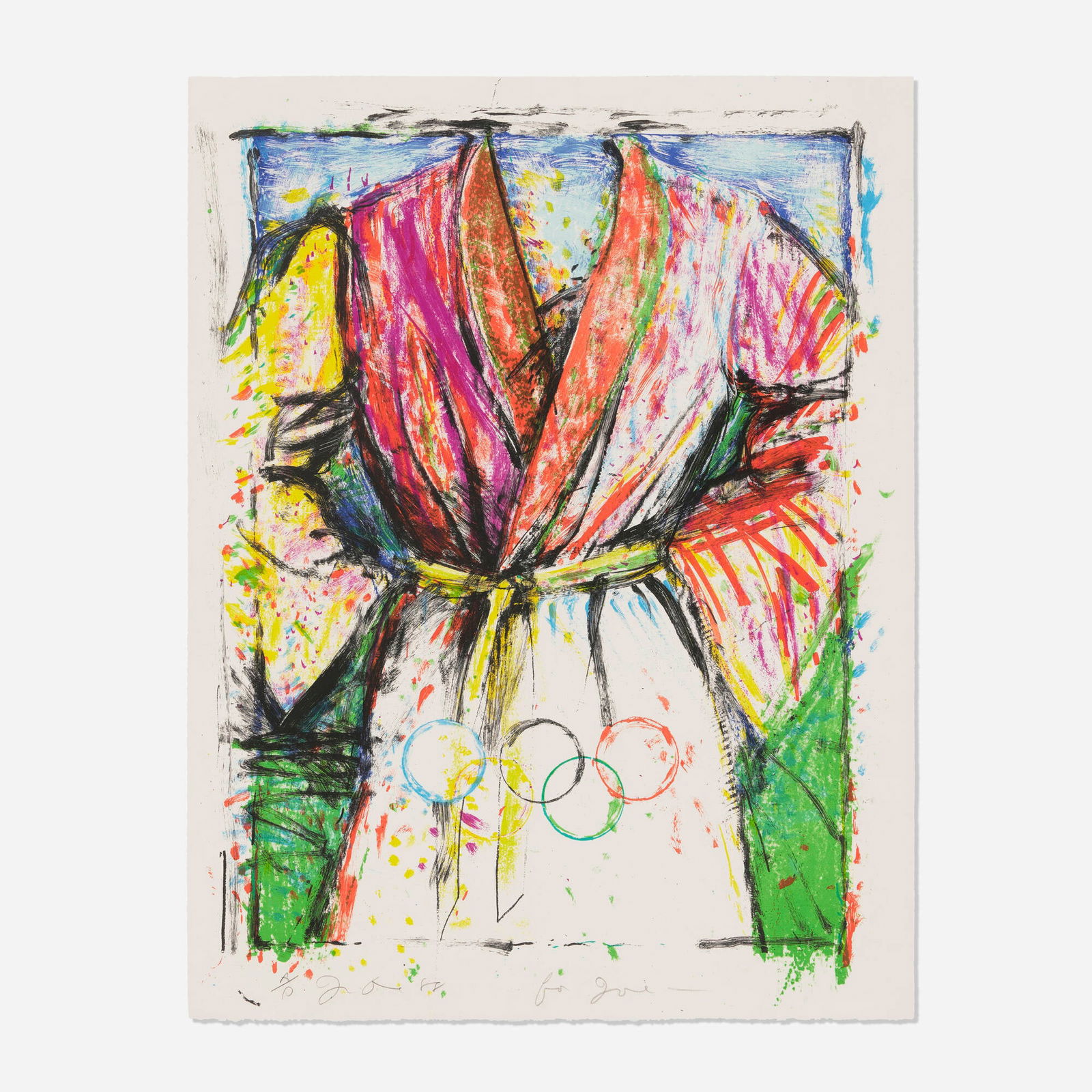 Jim Dine, Olympic Robe: Jim Dine Olympic Robe 1988 lithograph in colors 35 h x 27 w in (89 x 69 cm) Signed, dated, numbered and inscribed to lower edge 'A/P JD 88 for Joe' with blindstamp. This work is an artist's proof