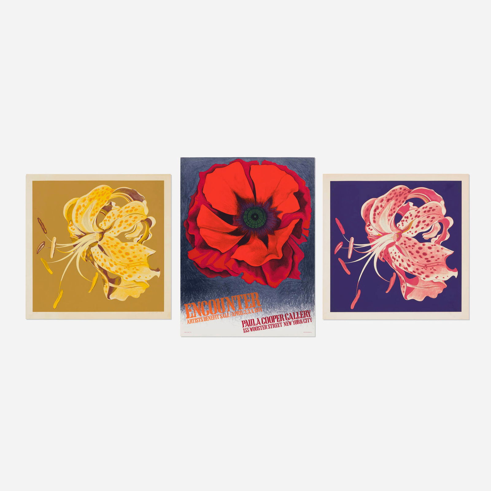 Lowell Nesbitt, Tiger Lily; Pink Lily; Paula Cooper exhibition poster (three works): Lowell Nesbitt Tiger Lily; Pink Lily; Paula Cooper exhibition poster (three works) 1971, 1974 screenprint in colors; lithograph in colors 40.125 h x 30.125 w in (102 x 77 cm) 33 h x 33 w in (84 x