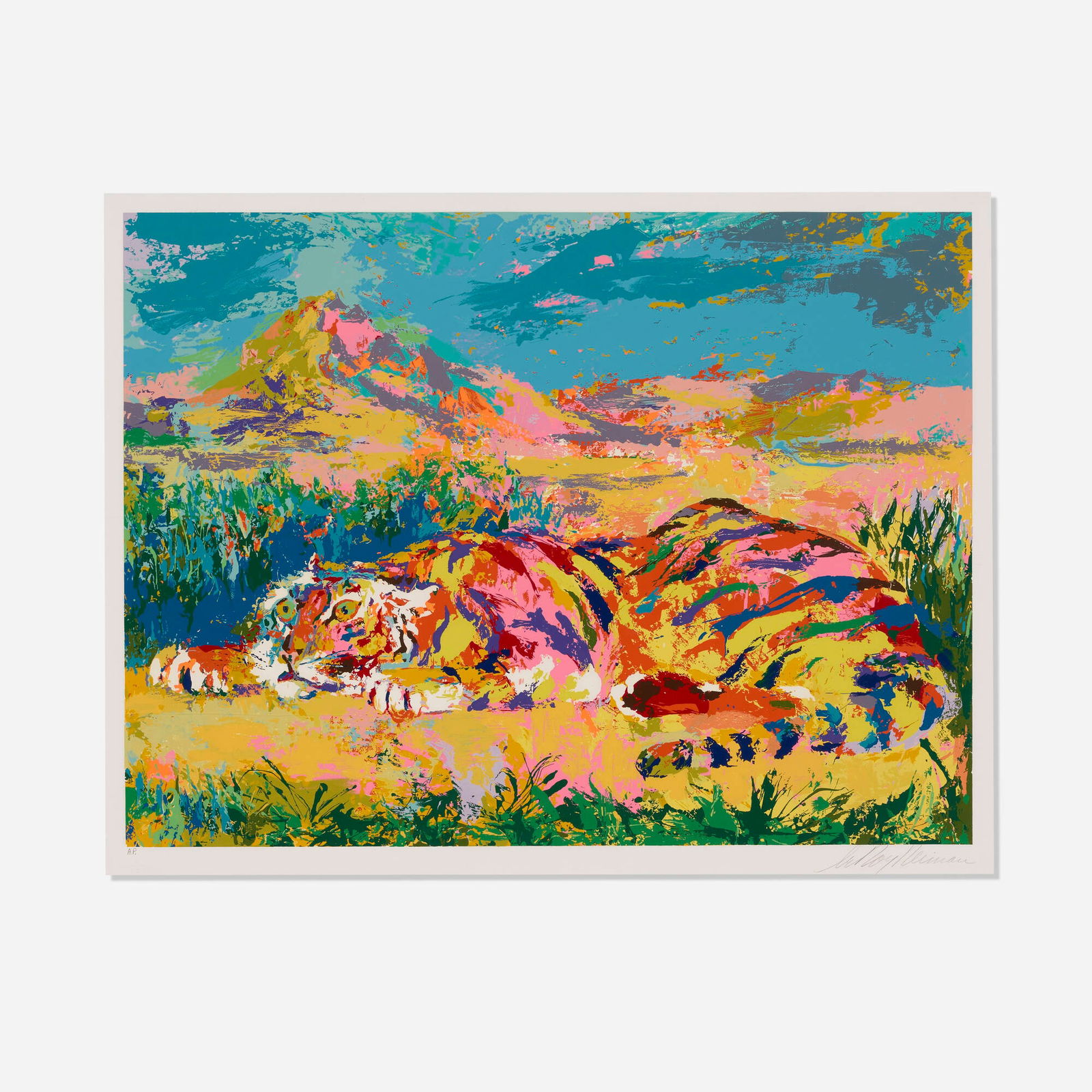 LeRoy Neiman, Delacroix's Tiger: LeRoy Neiman Delacroix's Tiger 1977 screenprint in colors image: 28.5 h x 31.125 w in (72 x 79 cm) sight: 31 h x 40.25 w in (79 x 102 cm) Signed and numbered to lower edge 'A.P. LeRoy Neiman' with