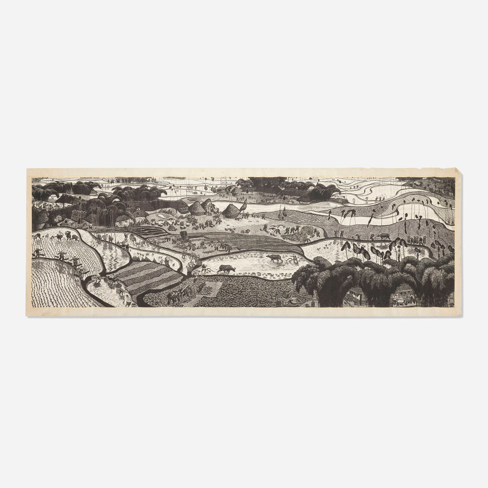 Xu Zhong-Ou, Land of Rest: Xu Zhong-Ou Land of Rest c. 1990 woodcut image: 36 h x 113 w in (91 x 287 cm) sheet: 36.75 h x 113.75 w in (93 x 289 cm) This work will ship from Lambertville, New Jersey.