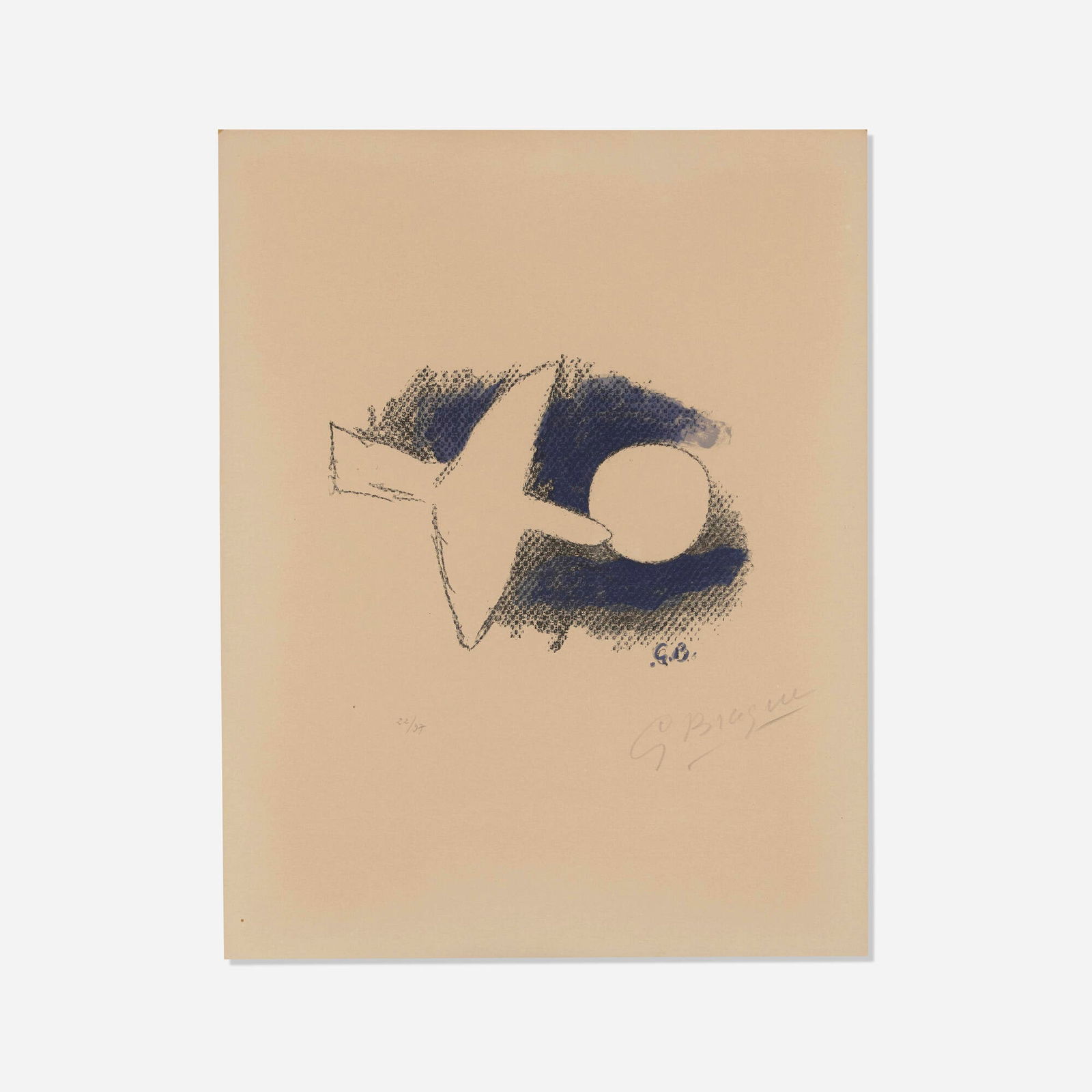 Georges Braque, L'oiseau devant la lune (from the Arthur Rimbaud portfolio): Georges Braque L'oiseau devant la lune (from the Arthur Rimbaud vu par les peintres contemporains portfolio) 1958aquatint in colors sight: 17.875 h x 13.875 w in (45 x 35 cm) Signed and number