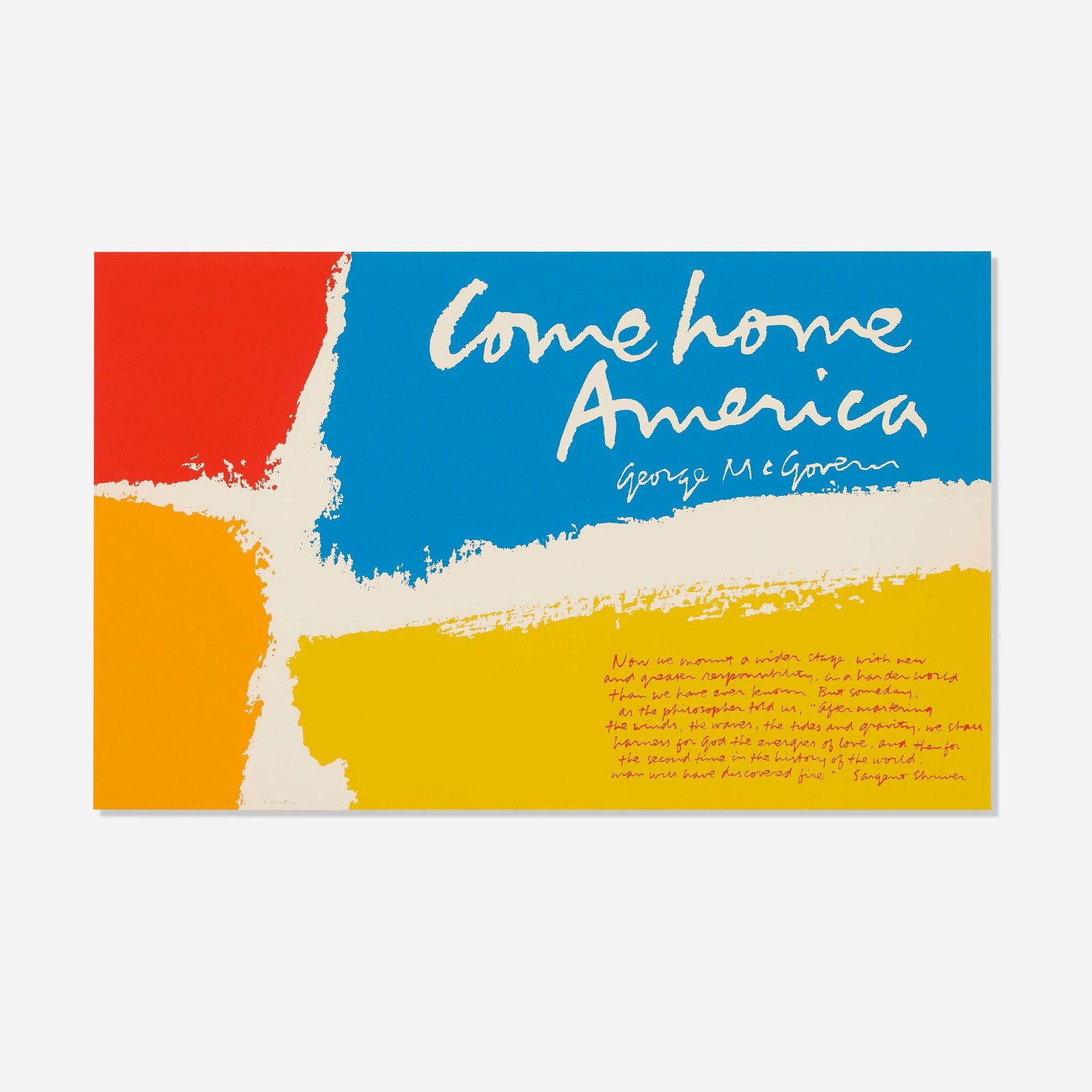 Corita Kent (Sister Mary Corita), a wider stage: Corita Kent (Sister Mary Corita) a wider stage 1972 screenprint in colors sight: 18 h x 29 w in (46 x 74 cm) Signed to lower left 'Corita'. This work is from the edition of 200 and is identified