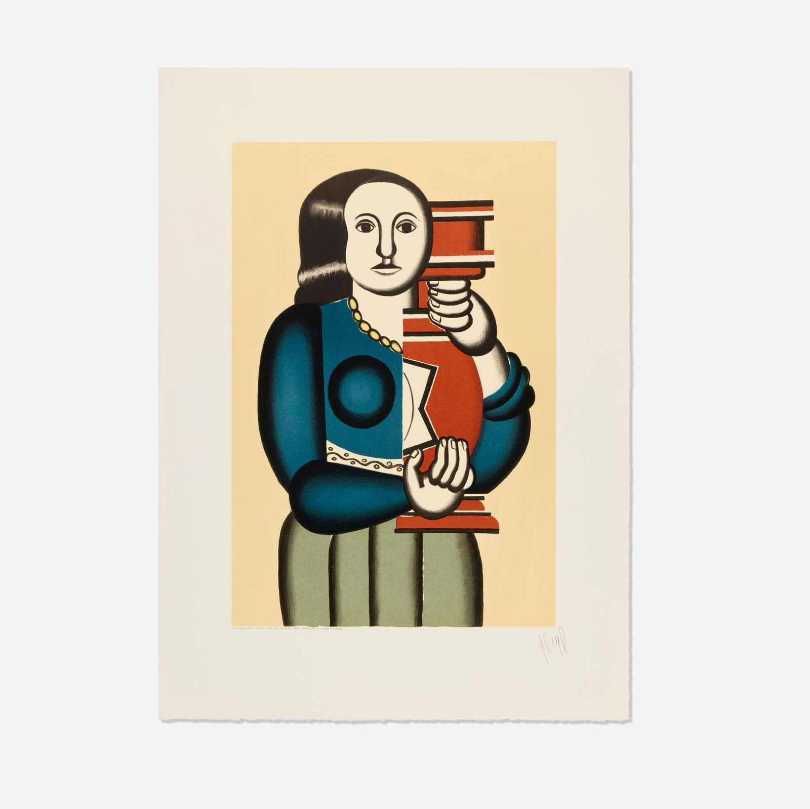 After Fernand Leger by Jacques Villon, Femme a la cruche: After Fernand Leger by Jacques Villon Femme a la cruche c. 1950 lithograph in colors image: 24 h x 16 w in (61 x 41 cm) sheet: 32.5 h x 23.5 w in (83 x 60 cm) This work is a lithograph after the