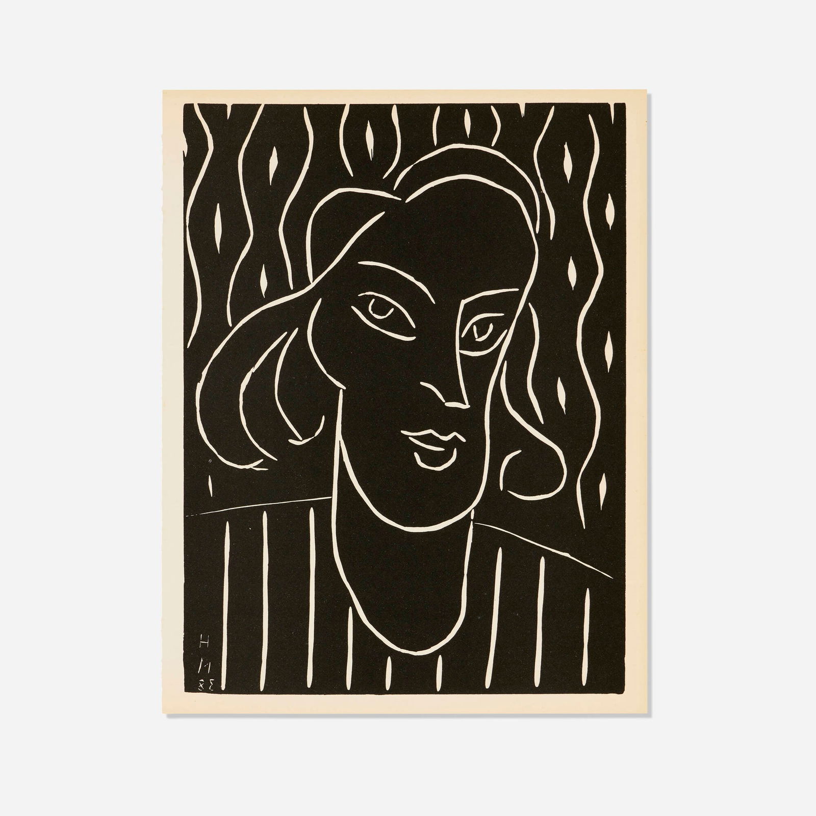 Henri Matisse, Teeny (for XXe Siecle No. 13): Henri Matisse Teeny (for XXe Siecle No. 13) 1938 / 1959 linocut image: 11.5 h x 8.5 w in (29 x 22 cm) sheet: 12.125 h x 9.5 w in (31 x 24 cm) This work is from the edition published by San