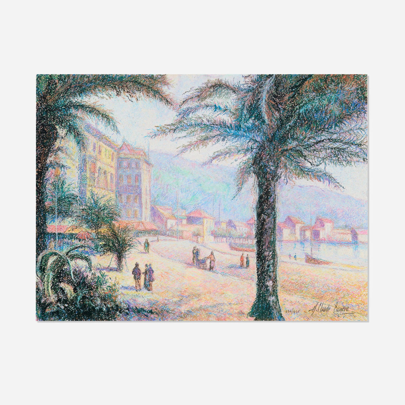 Hugues Claude Pissarro, La Plage de Bordighera: Hugues Claude Pissarro La Plage de Bordighera 1991 offset lithograph in colors 24.75 h x 33.625 w in (63 x 85 cm) Signed and numbered to lower right '334/435 H. Claude Pissarro'. This work is