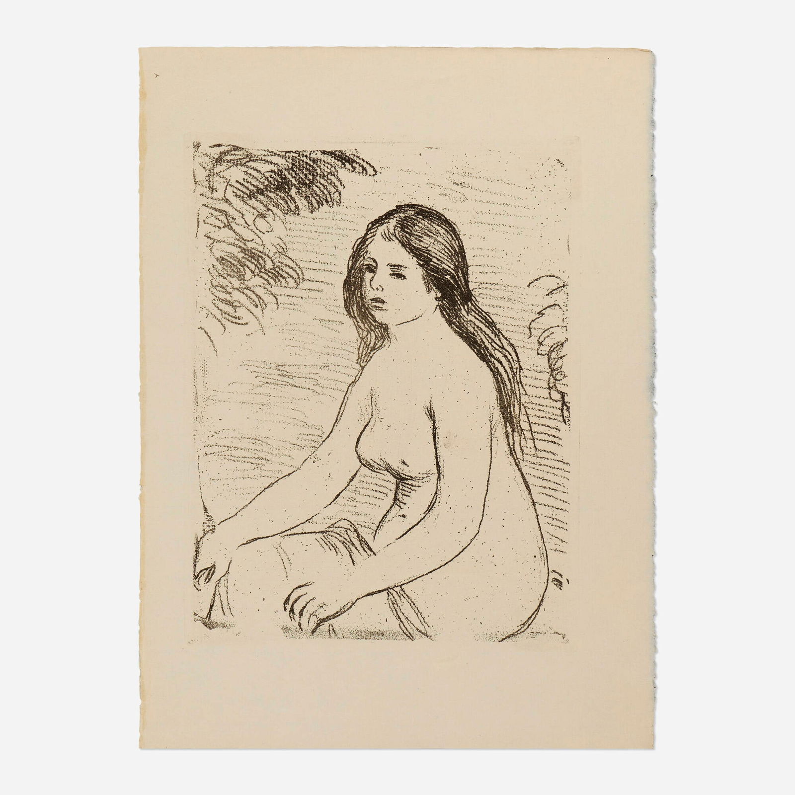 Pierre-Auguste Renoir, Femme nue assise: Pierre-Auguste Renoir Femme nue assise (from Theodore Duret's Histoire des peintres impressionnistes) c. 1906 soft-ground etching image: 7.25 h x 5.75 w in (18 x 15 cm) sheet: 10.125 h x 7.625 w in
